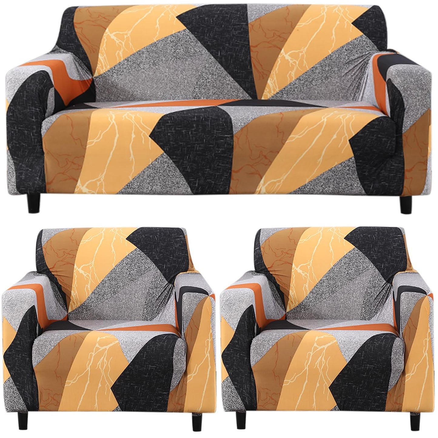 Elastic Stretchable Printed Sofa Cover, Multicolor Geometric Abstract