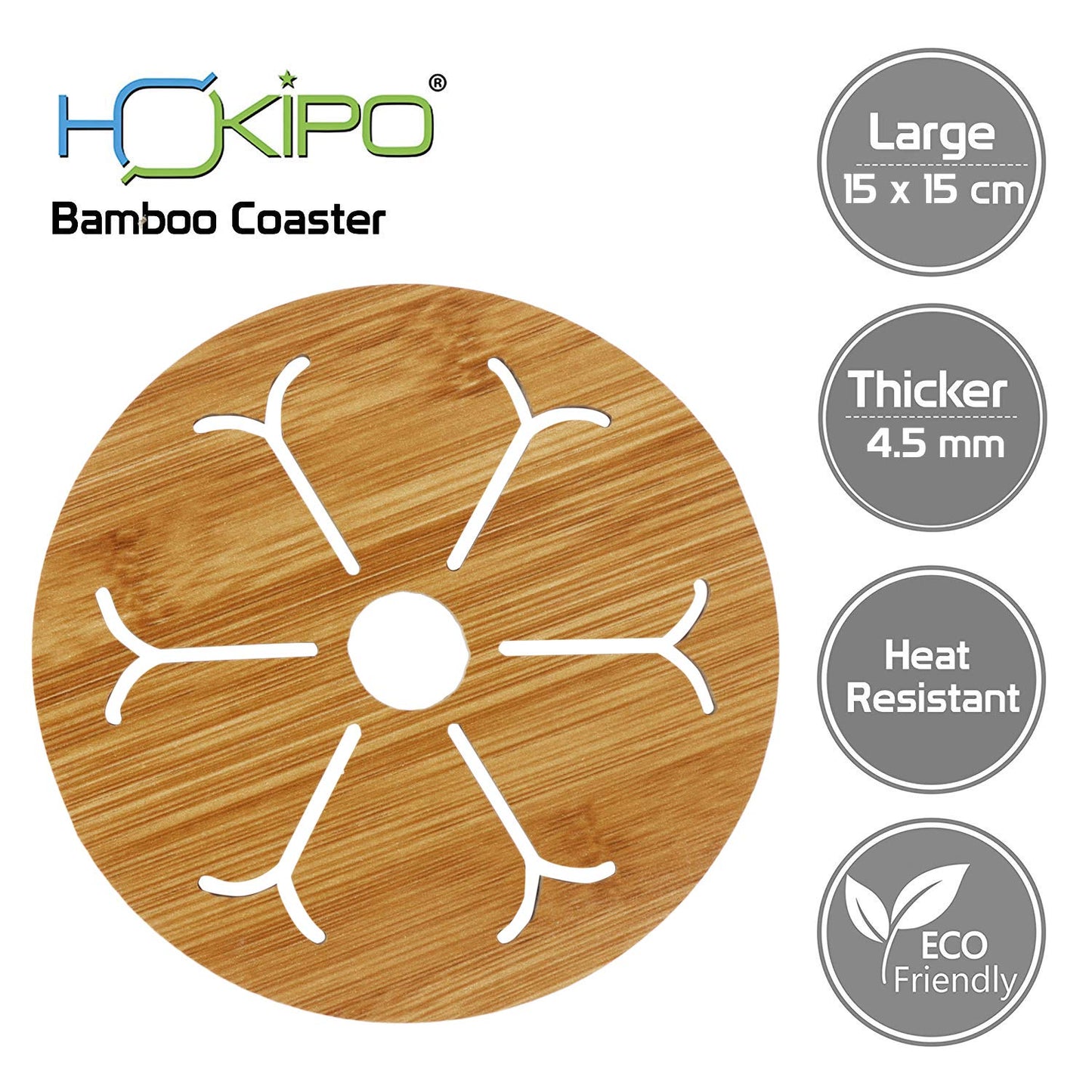 HOKIPO Eco-Friendly Bamboo Wooden Coasters for Home Pan Pot Holder, Dining Table Heat Pad for Kitchen - Pack of 2/4/6