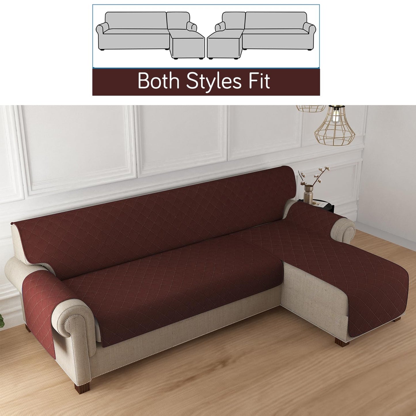 Quilted Reversible One Piece L Shape 4/5/6 Seater Sofa Cover Mat, Brown
