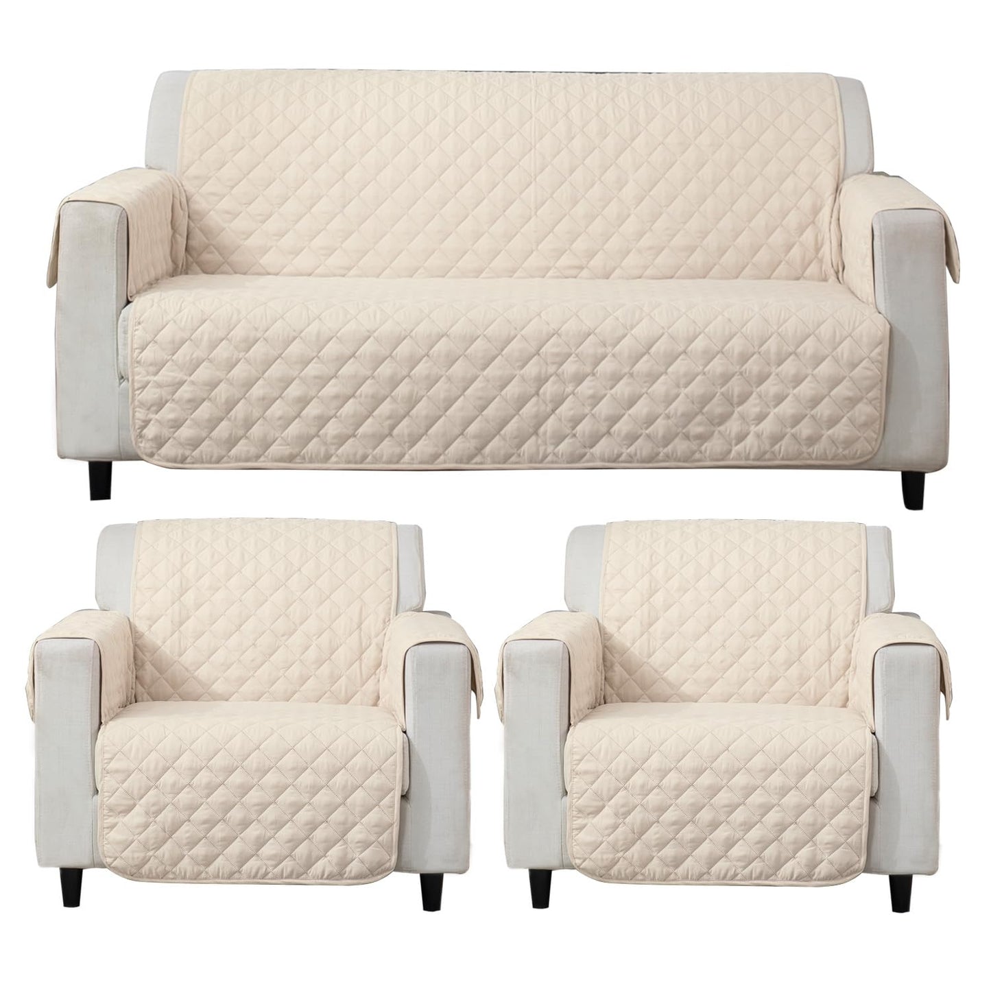Quilted Polyester Sofa Cover Mat Pet Friendly, Cream