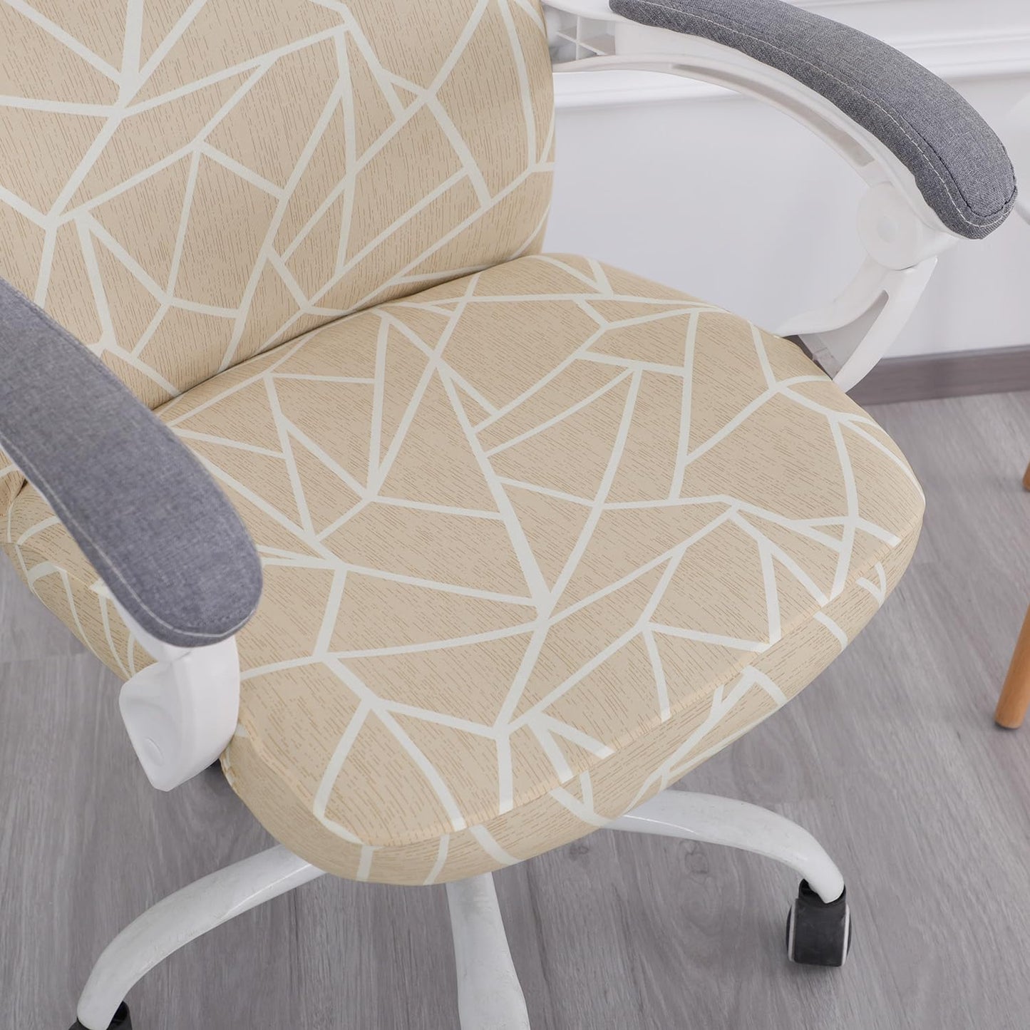 HOKIPO 140gsm Stretchable Office Chair Cover, Beige Abstract Geometry - Medium / Large