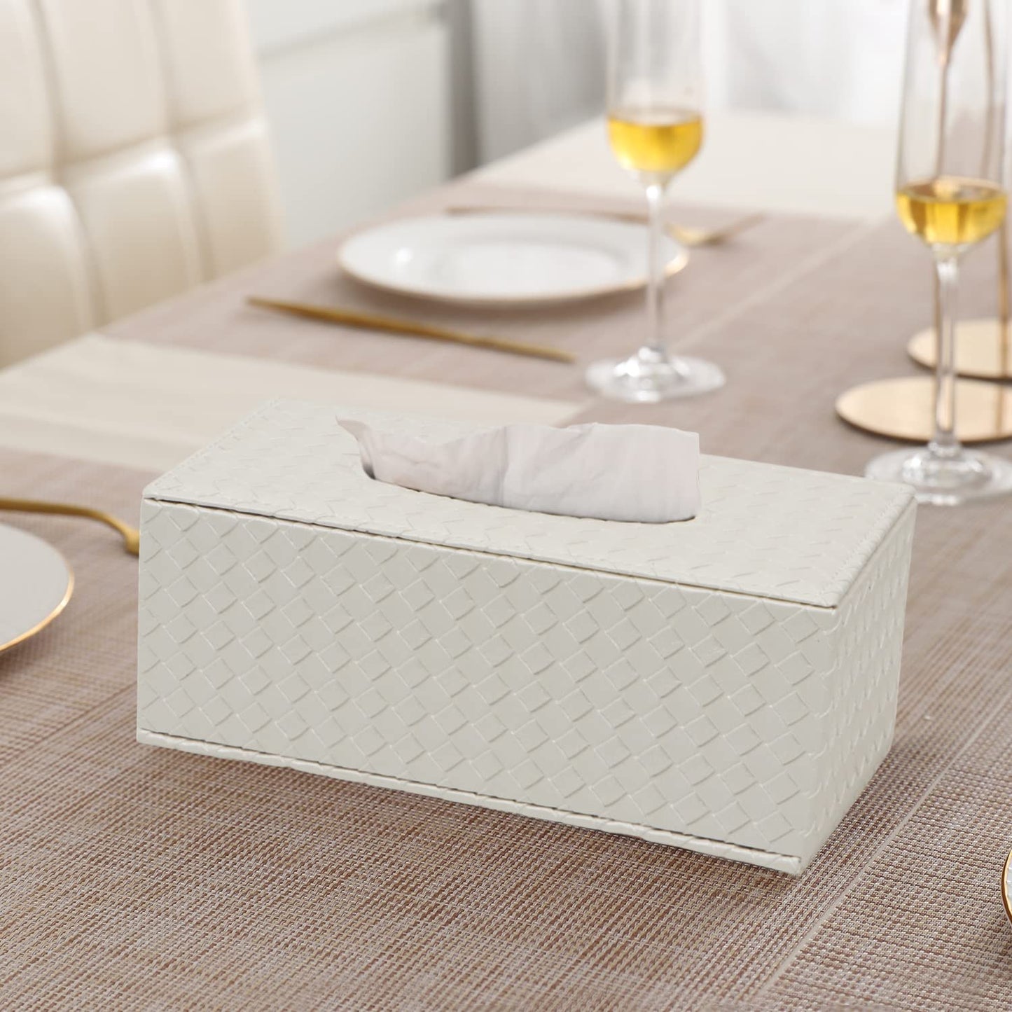 PU Leather Tissue Box Holder, White