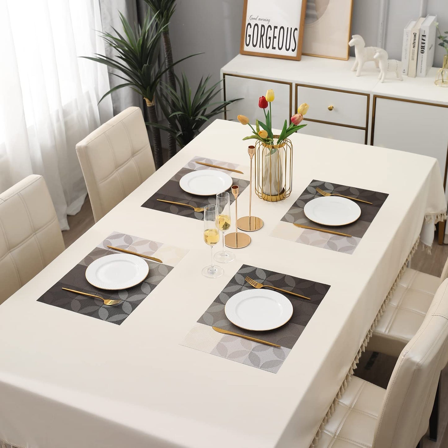 PVC Dining Table Mats, Geometric Grey