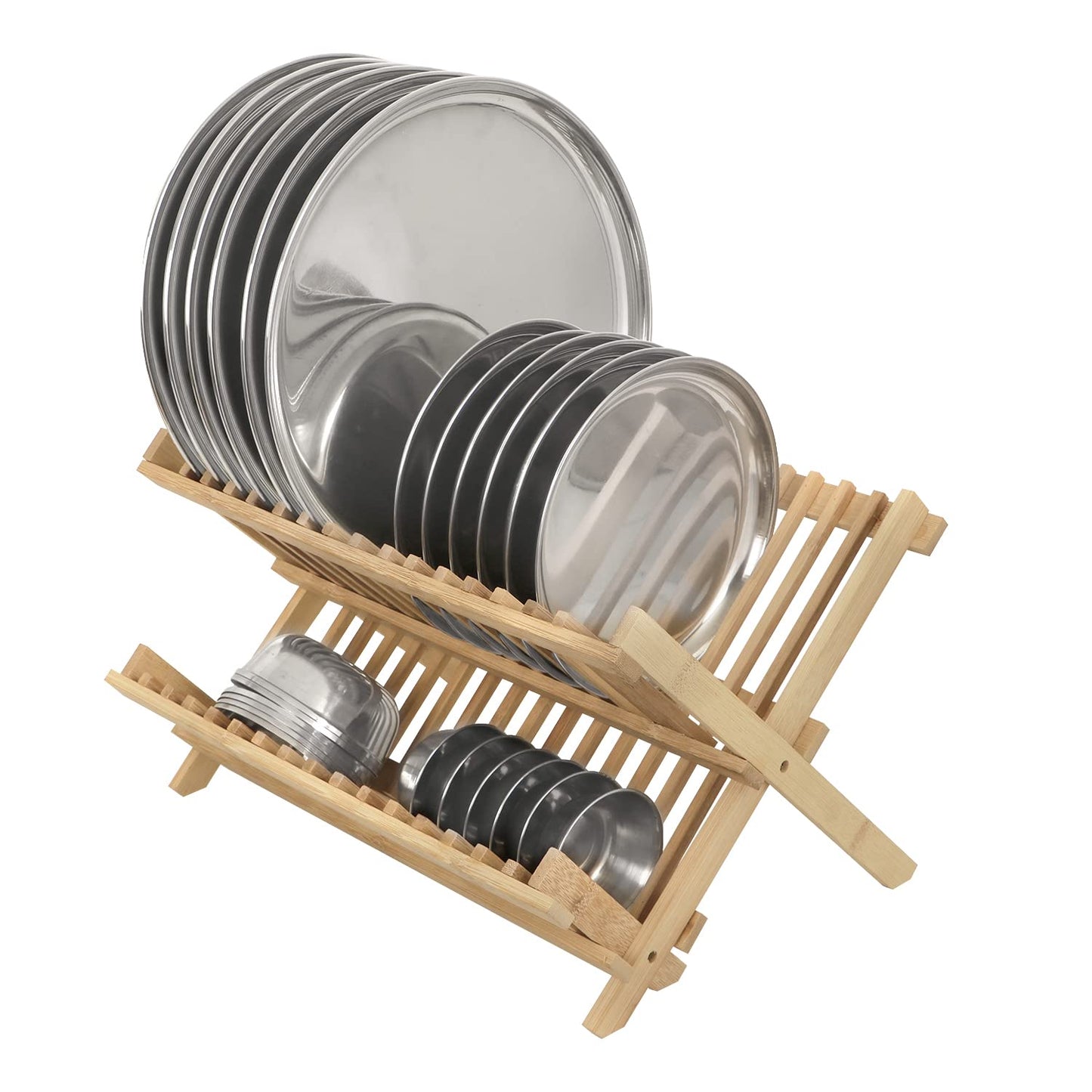 Wooden Folding 2-Tier Bamboo Plate Stands, 38 x 25 x 23 cm