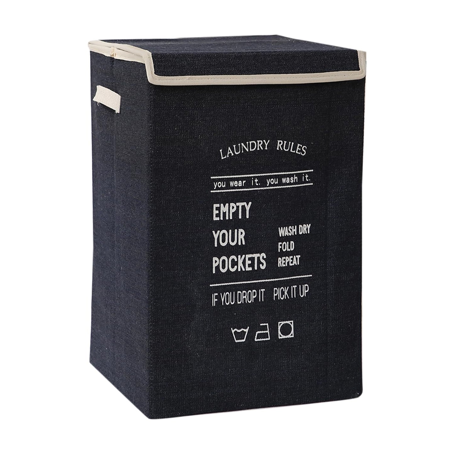Foldable Laundry Basket for Clothes with Lid, Navy Blue
