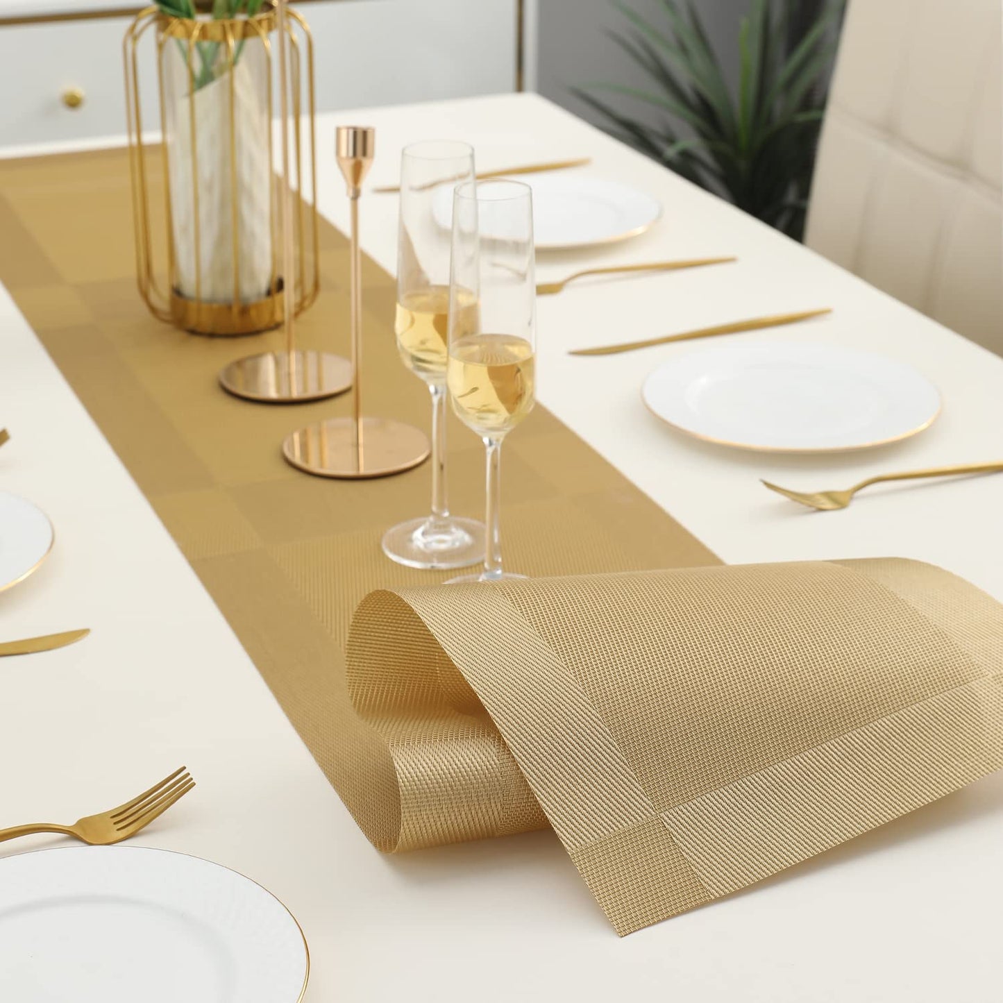 PVC Table Runner for Dinner and Coffee Table, Gold