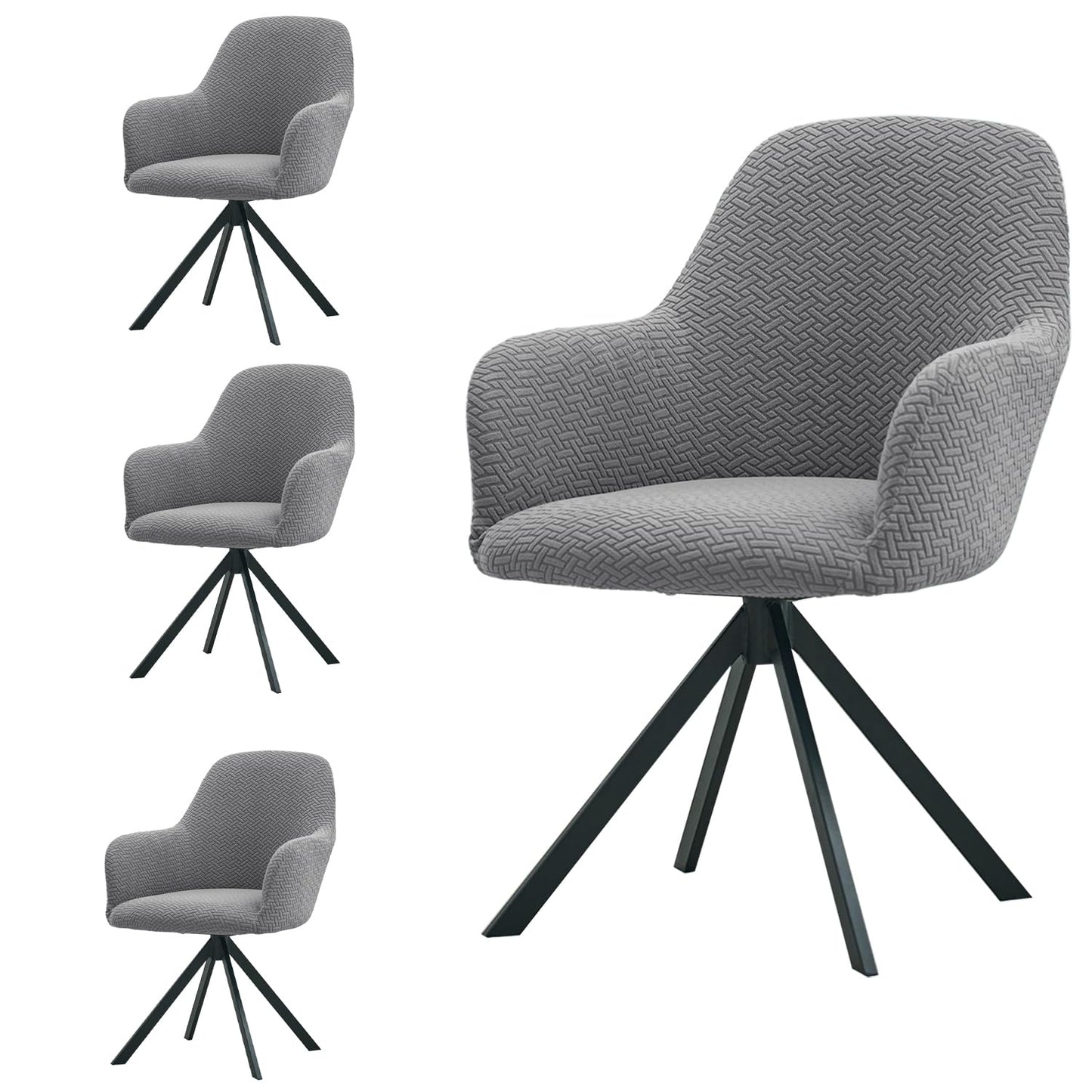 Premium Jacquard Fully Covered Cover for Swivel Dining Chair with Arms, Grey