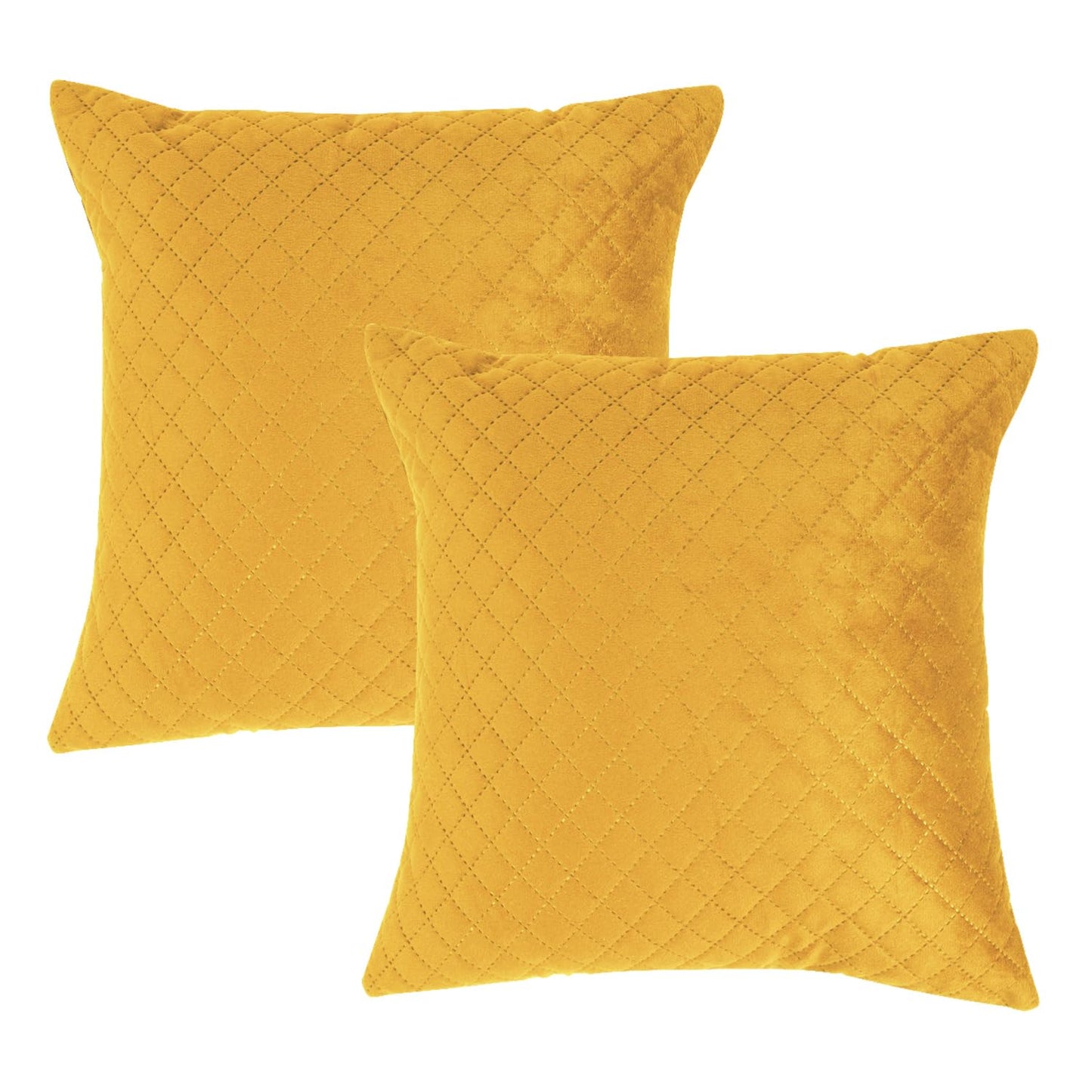 Quilted Velvet Sofa Cushion Cover Pack of 2, Mustard Yellow
