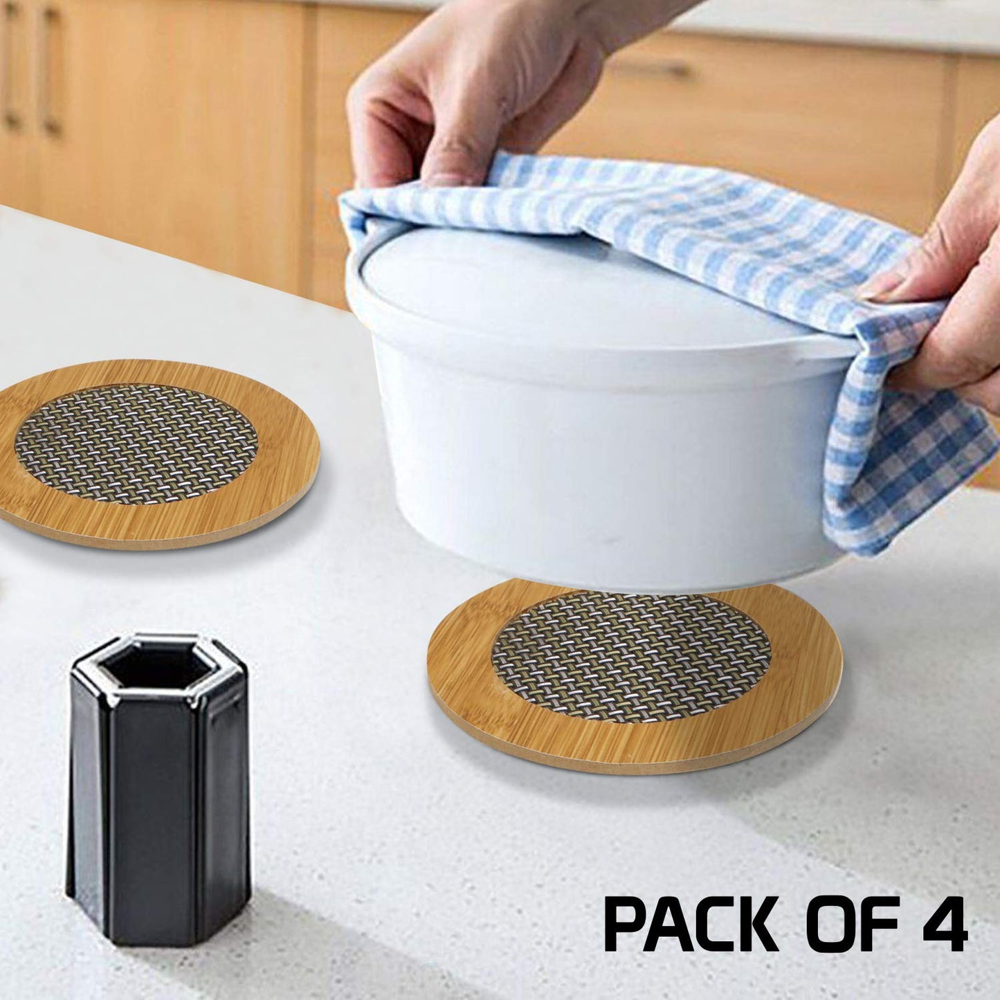 HOKIPO Bamboo Wooden Coasters for Dining Table Heat Pad for Kitchen - Pack of 2/4/6