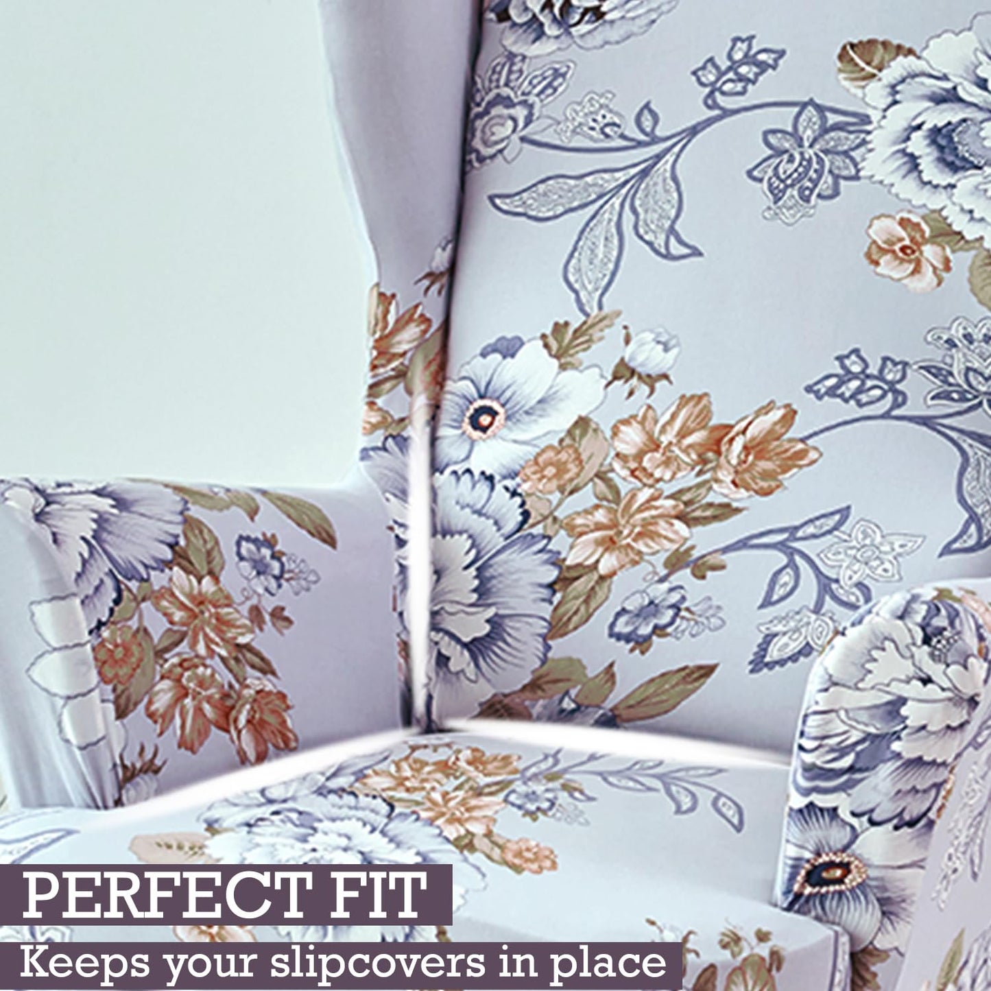 Gentle Grey Dahlia stylish Elastic Wing Chair Cover