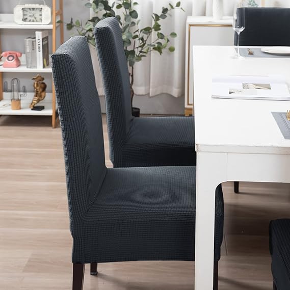 200 GSM Jacquard Set of 1/2/4/6 Dining Chair Cover, Dark Grey