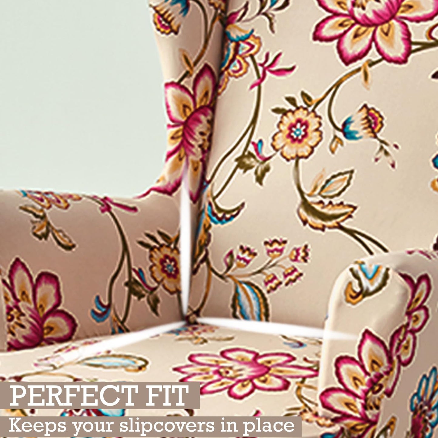 Beach Beige Dahlia Elastic Wing Chair Covers