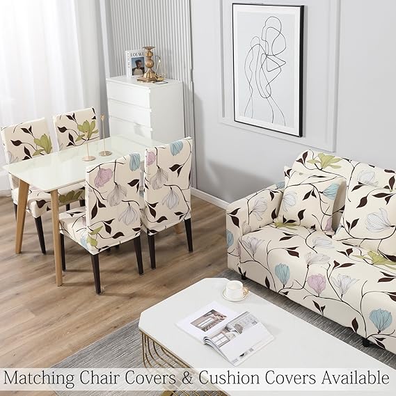 Buy Beige Brown Leaves Matching elastic covers for chairs and sofas