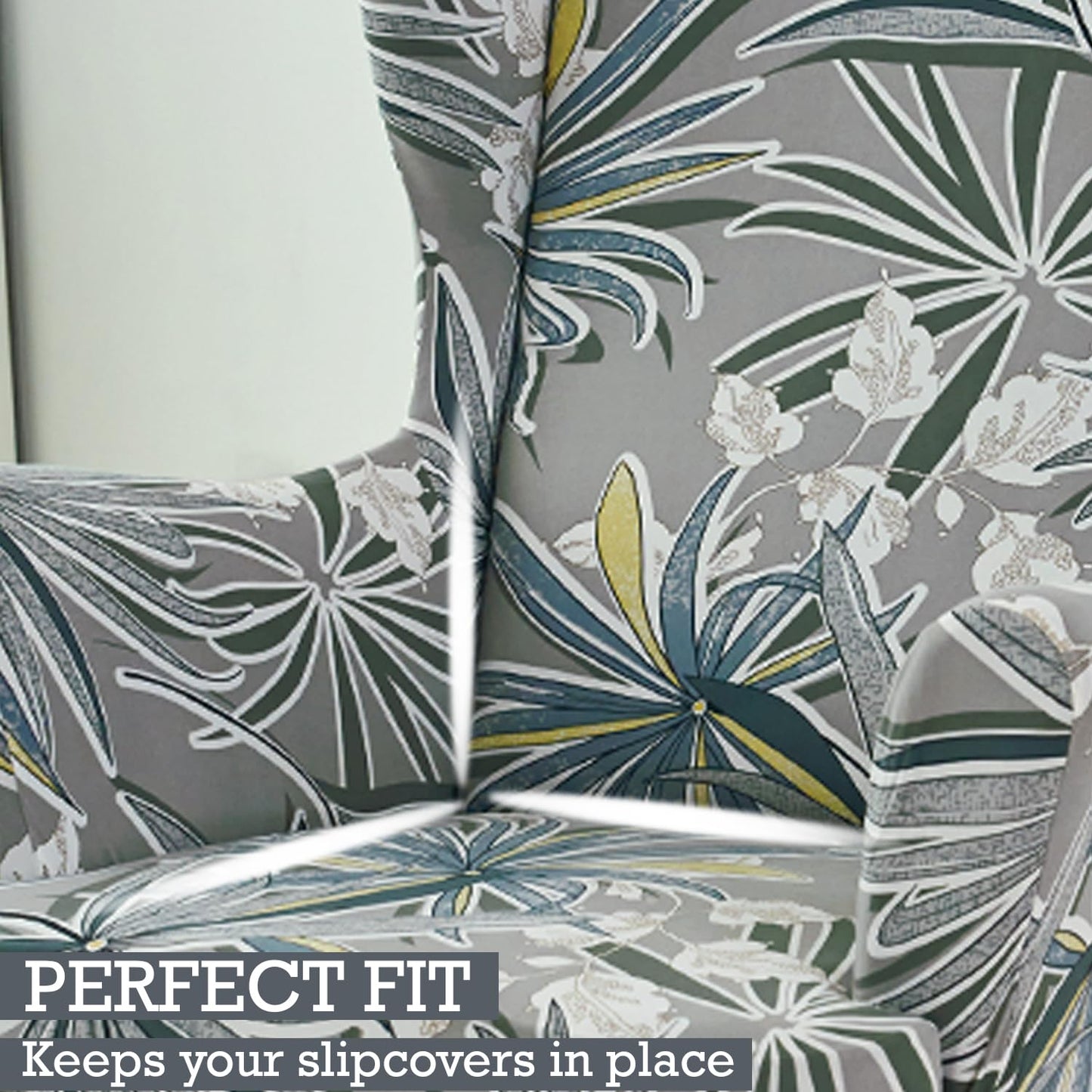 Frost Grey Marginata Elastic Wing Chair Cover