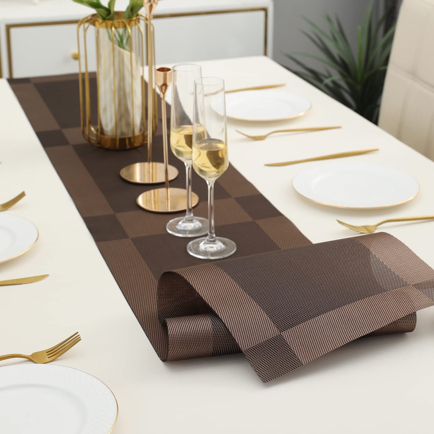 PVC Table Runner for Dinner and Coffee Table, Brown
