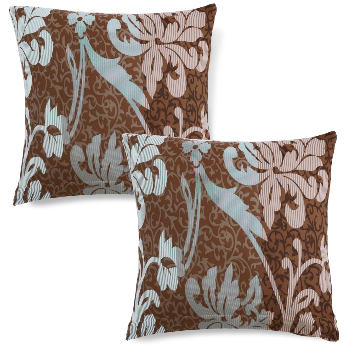 HOKIPO Stretchable Pack of 2 Cushion Cover 16x16, Rich Chocolate Damask Floral