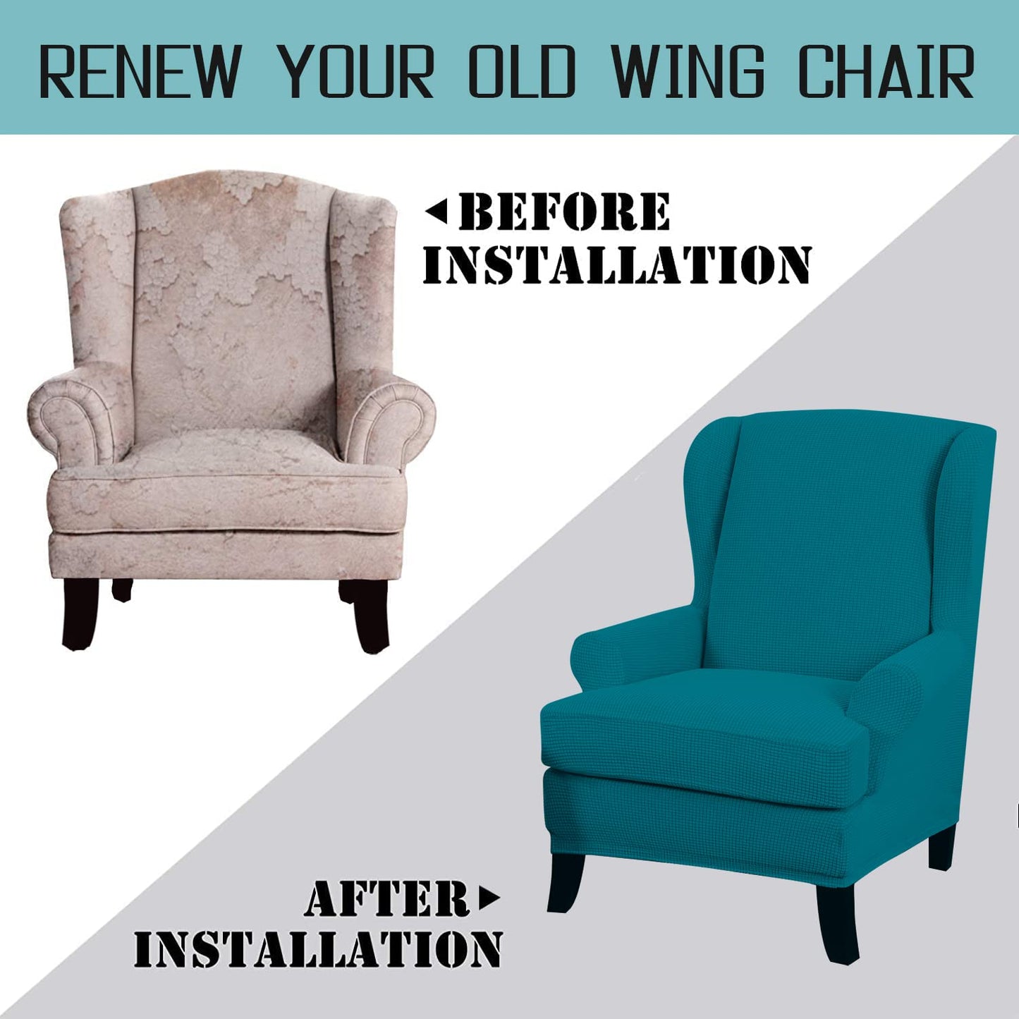 Teal Jacquard Elastic Chair Cover for Wingback Chair