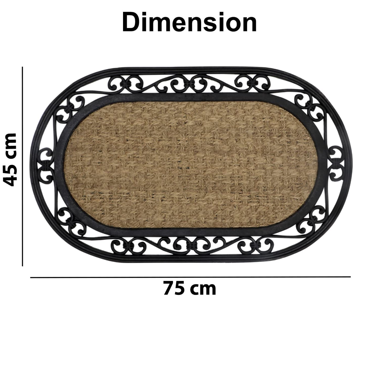 Natural Rubber Coir Doormat with Designer Border, Anti-Slip Rubber Backing, 45x75 cm