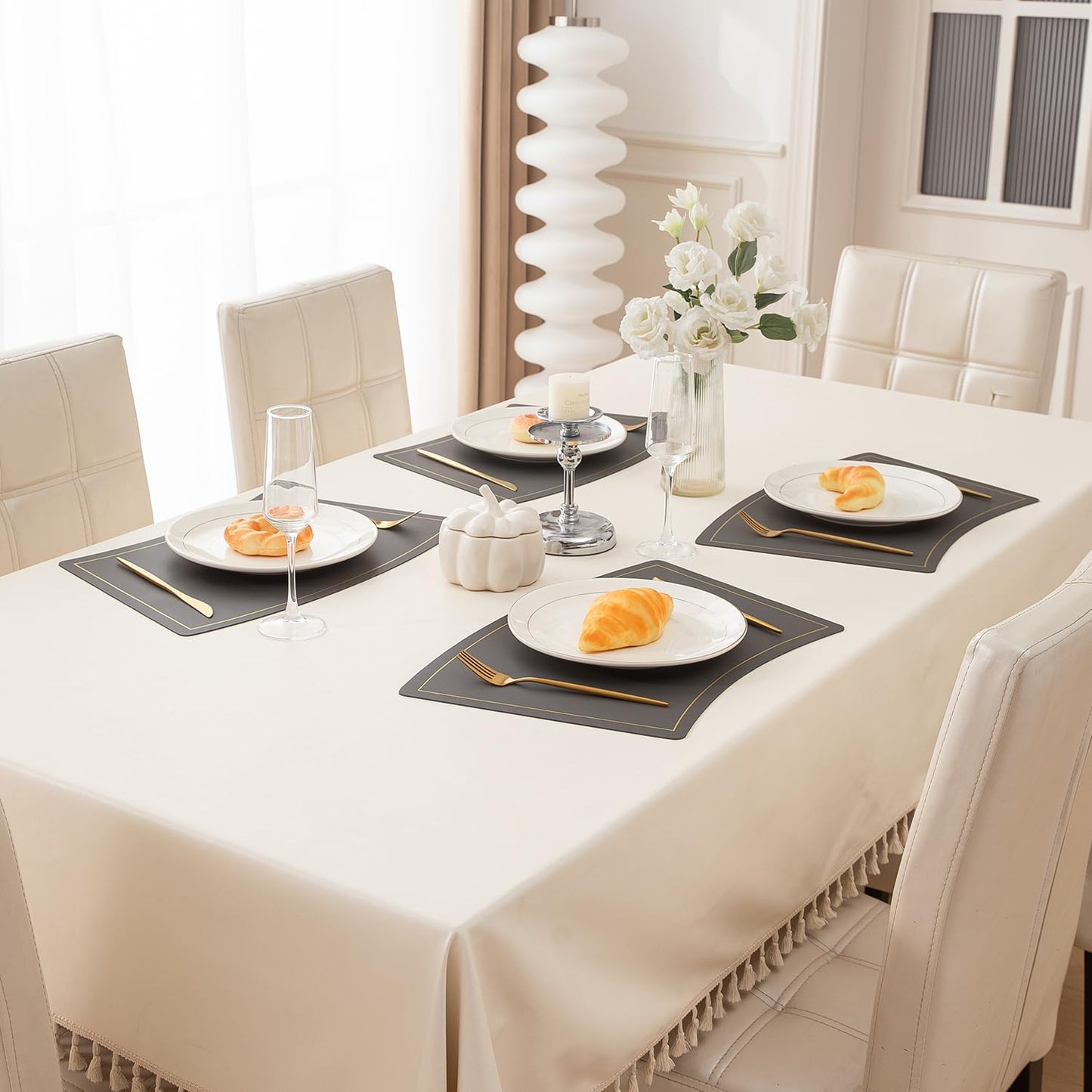 Premium Faux Leather Dining Table Mats, Graphite Grey