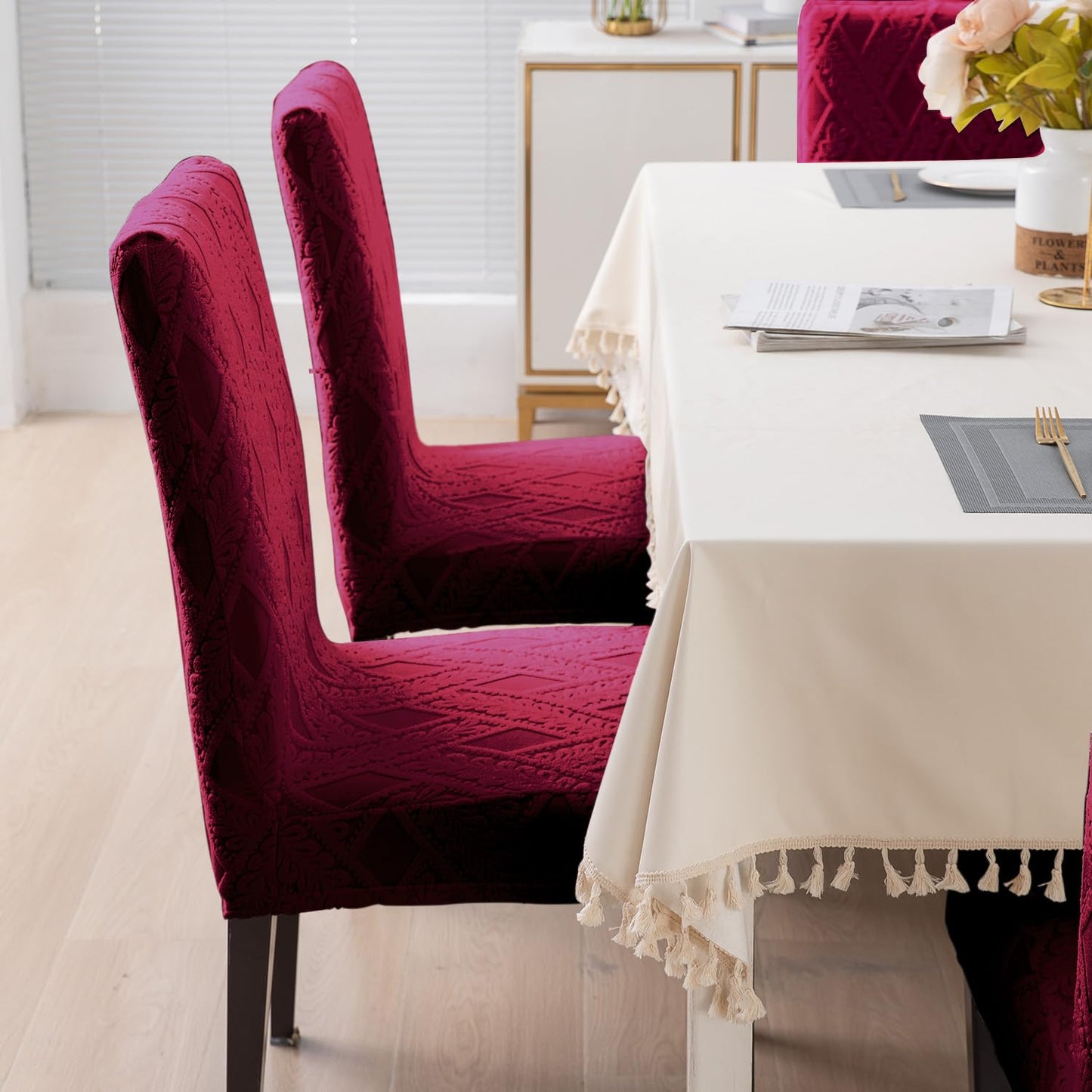 Chair Cover Set of 1/2/4/6, 190 GSM Jacquard, Maroon