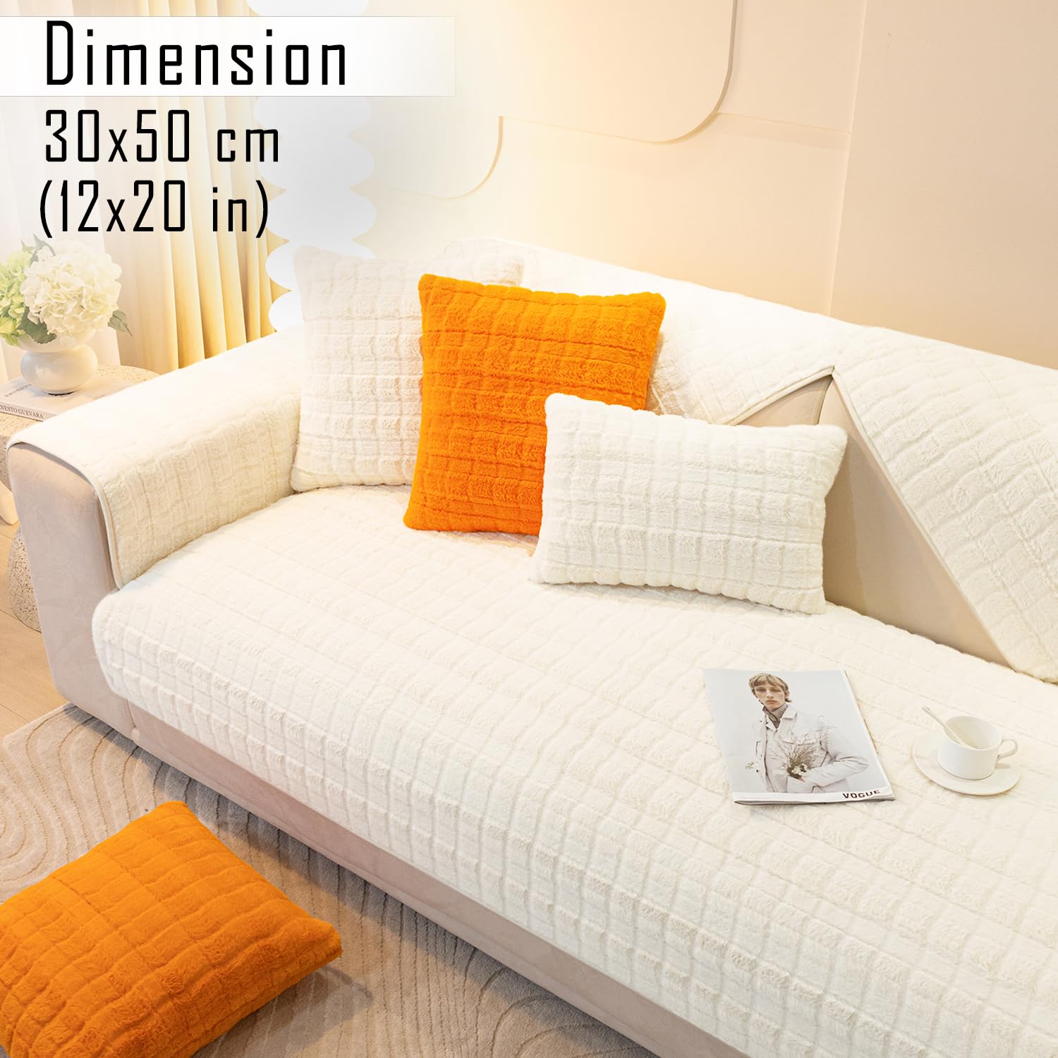Buy White colour Zippered Plush Sofa Cushion Covers