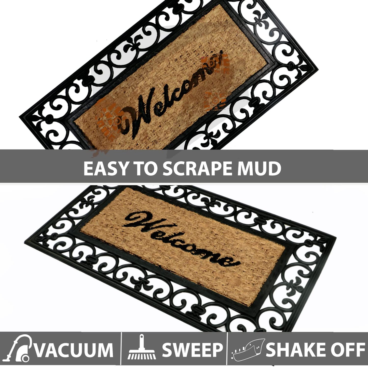 Natural Coco Coir Rubber Doormats for Home Entrance, Welcome Design, 45x75 cm