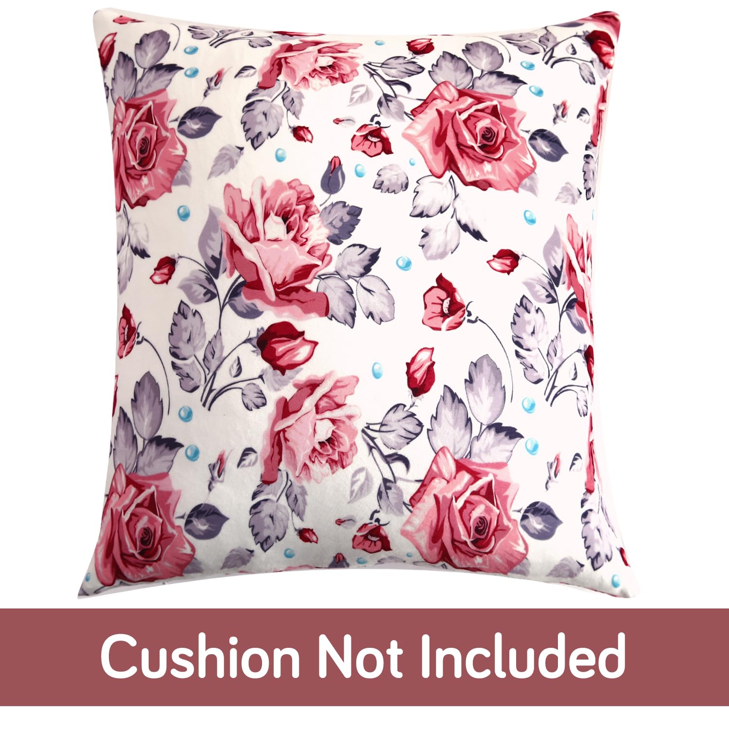 Buy cute Red Cottage Rose Printed Zippered Velvet Cushion Covers  | For Square Pillows
