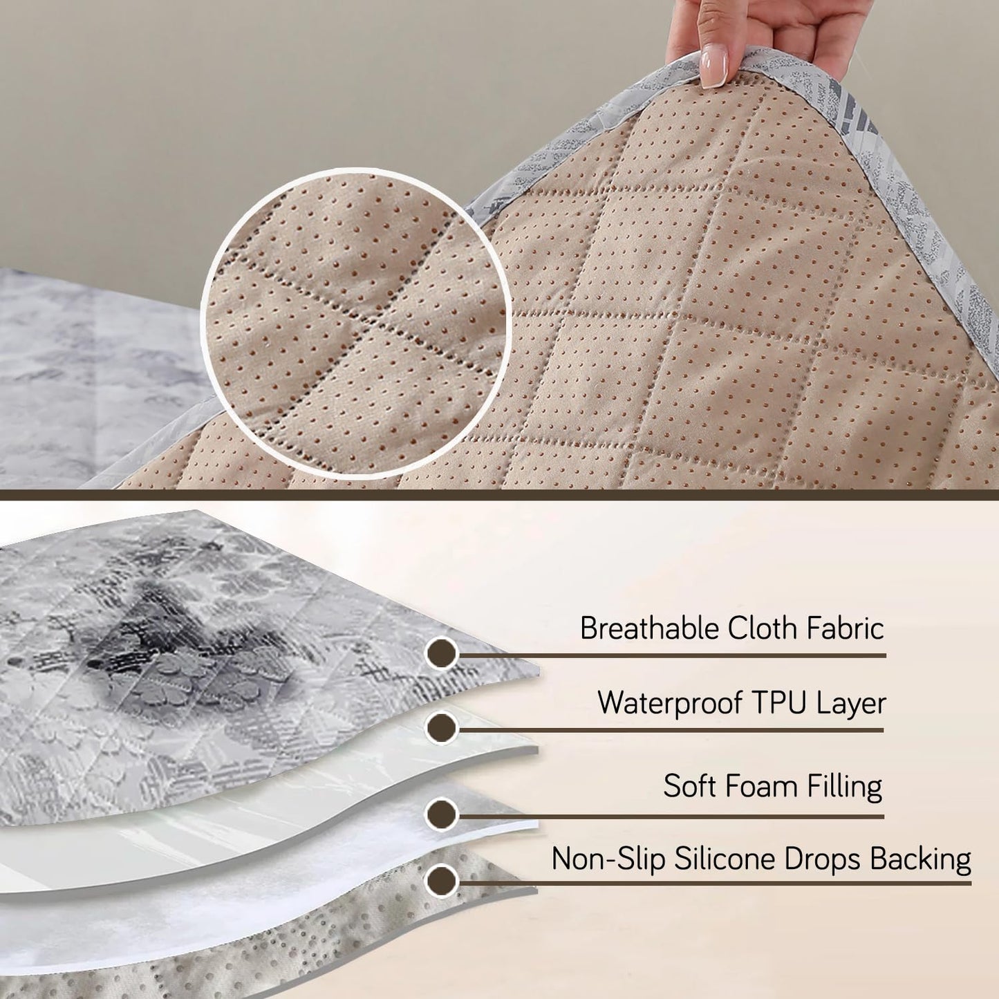 Quilted, Waterproof and Anti-Slip Sofa Cover Mat, Abstract Pale Grey