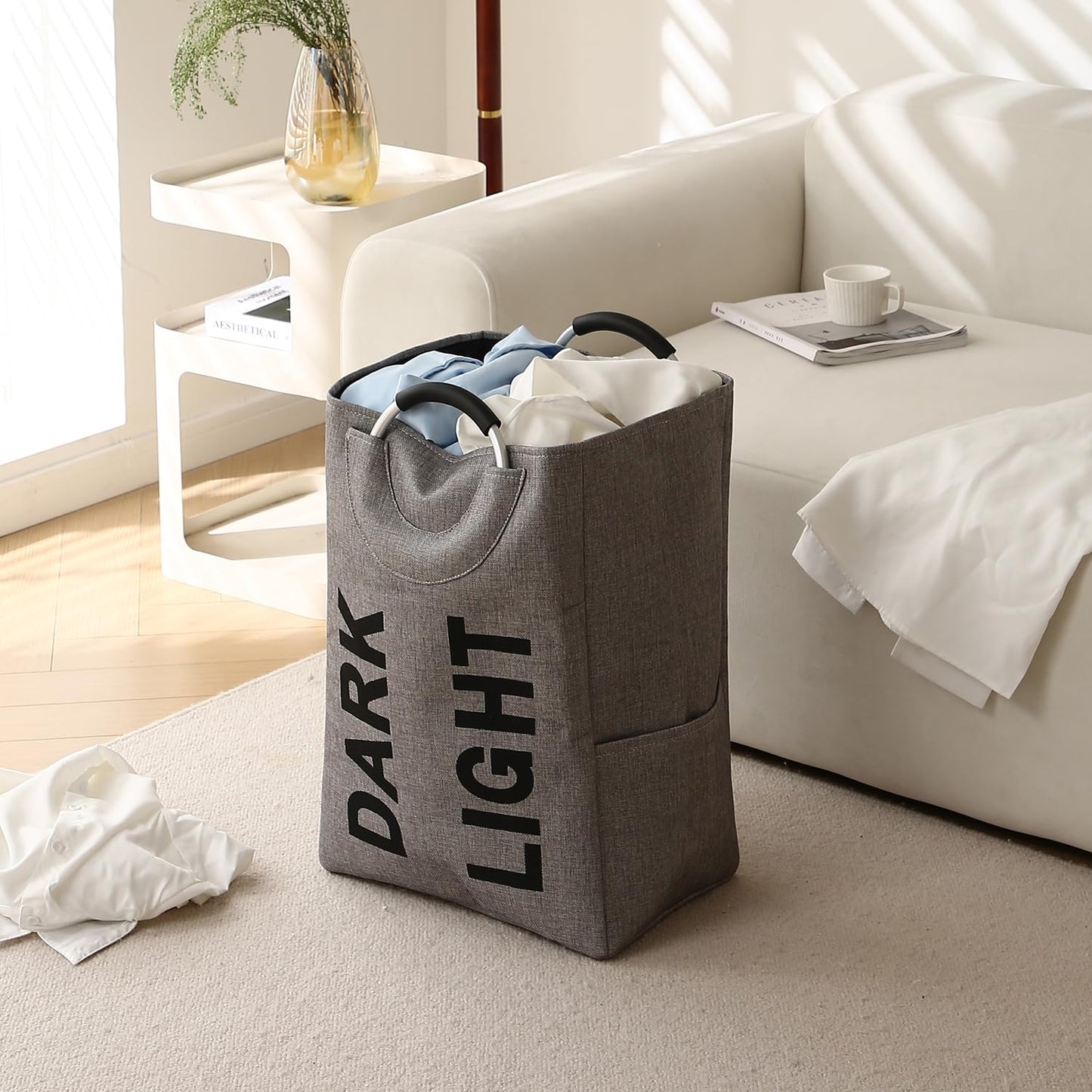 Folding Laundry Bag for Clothes Hamper Basket Collapsible Storage Basket, Grey