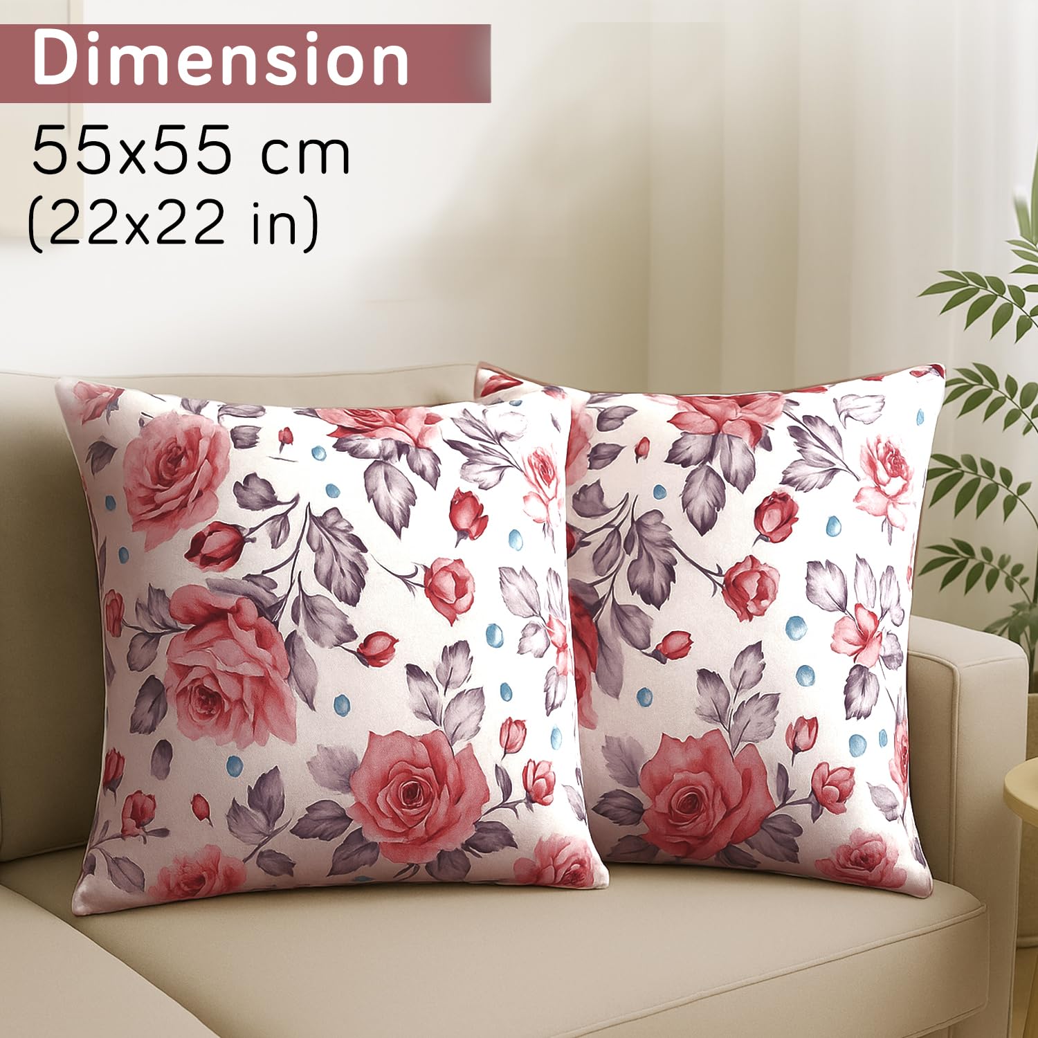Buy Red Cottage Rose Printed Zippered Square Velvet Cushion Covers for Luxury