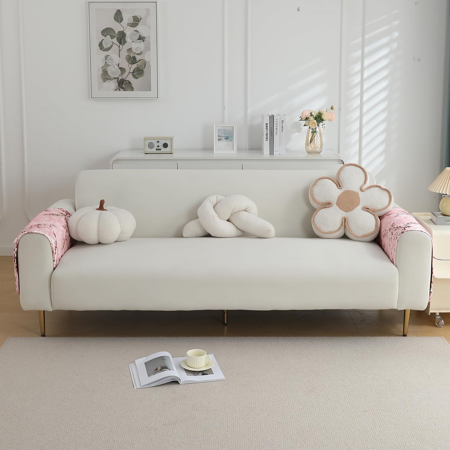 Quilted, Waterproof and Anti-Slip Sofa Cover Mat, Blossom Flower Pink