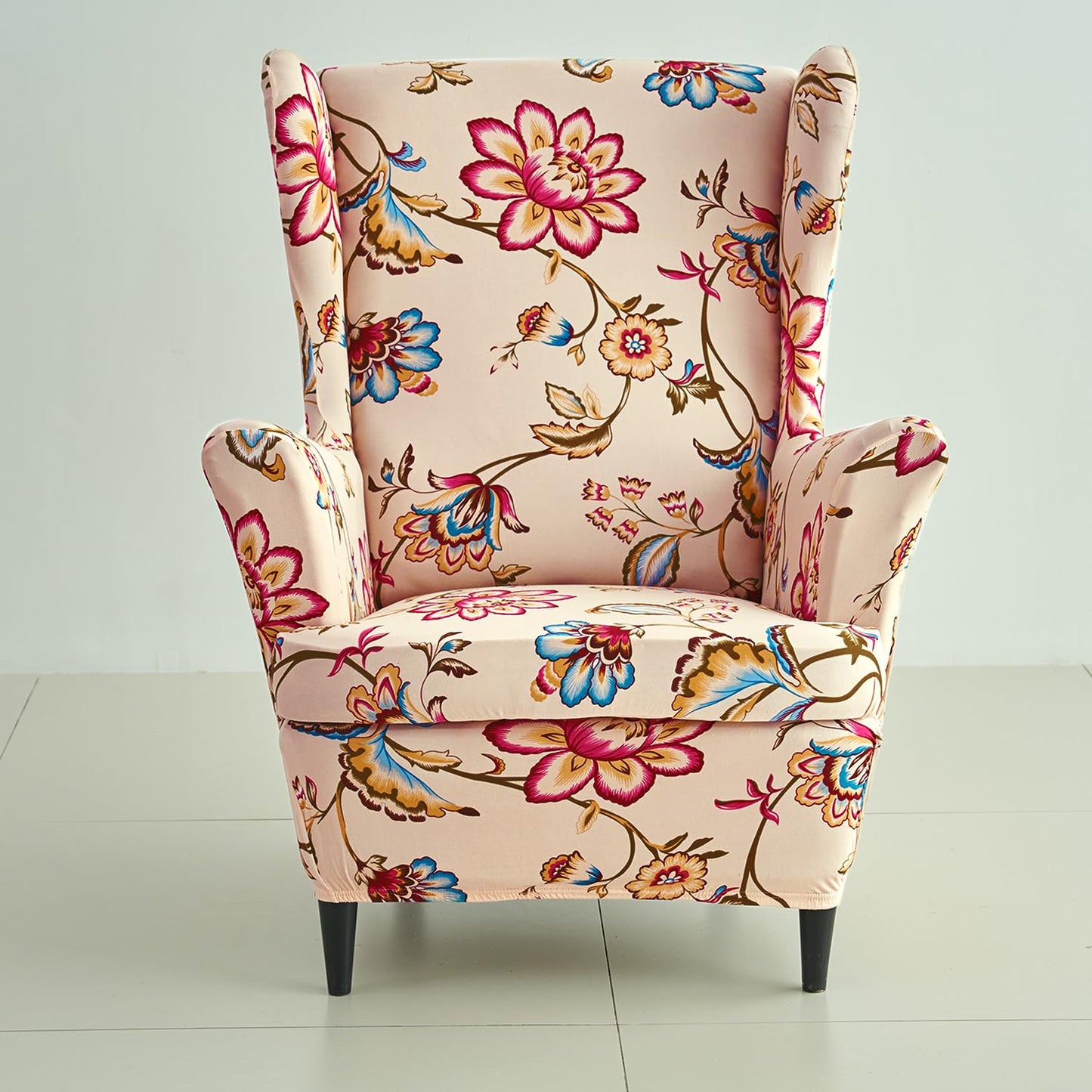 Beach Beige Dahlia stylish Elastic Wing Chair Cover