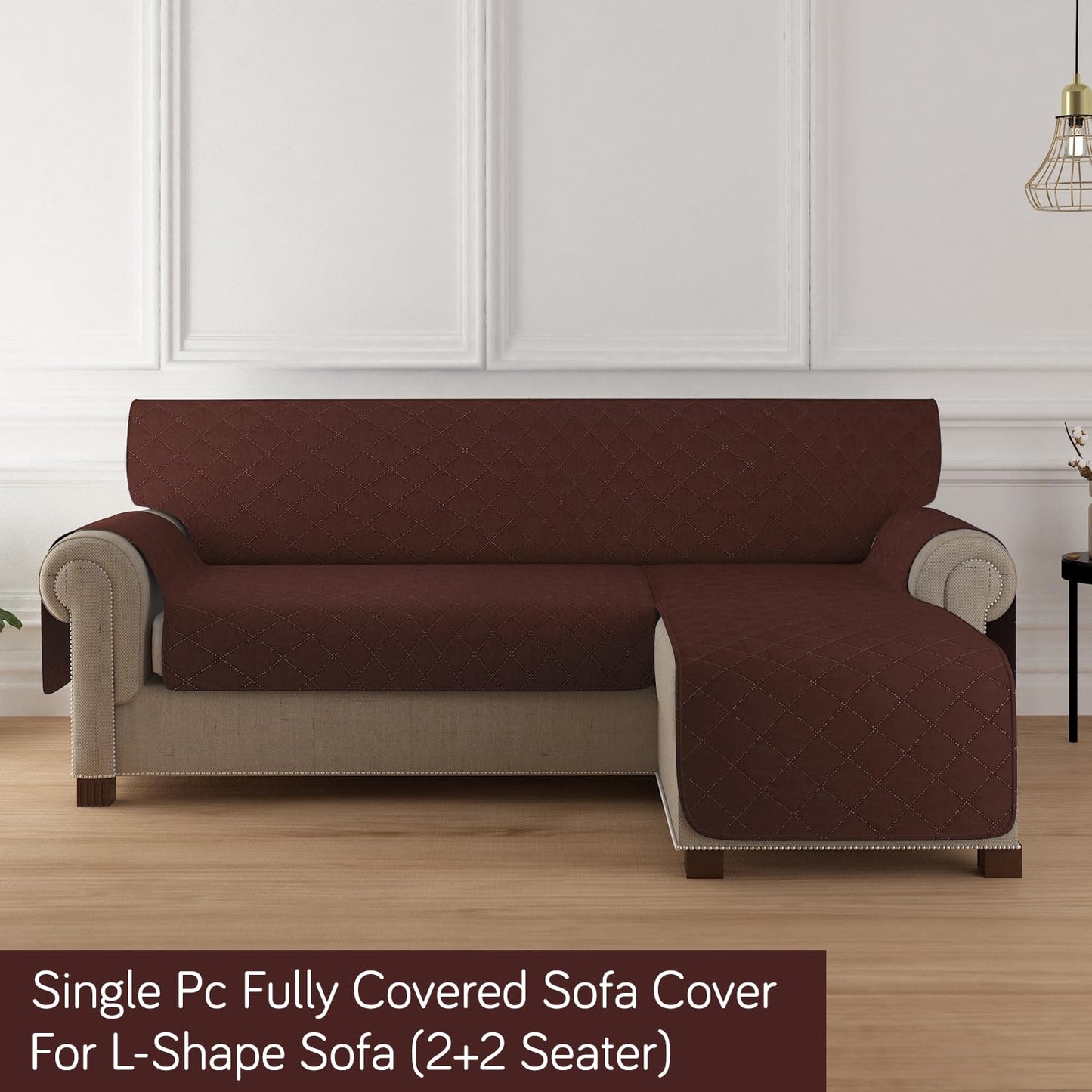 HOKIPO Quilted Reversible One Piece L Shape 4/5/6 Seater Sofa Cover Mat, Brown