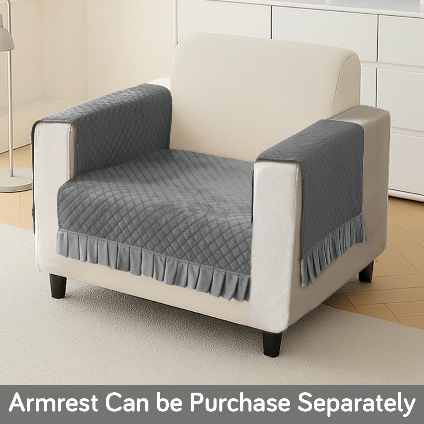 Holland Velvet Sofa Cover Seat Mat with Frill for 1/2/3 - Seater, Grey