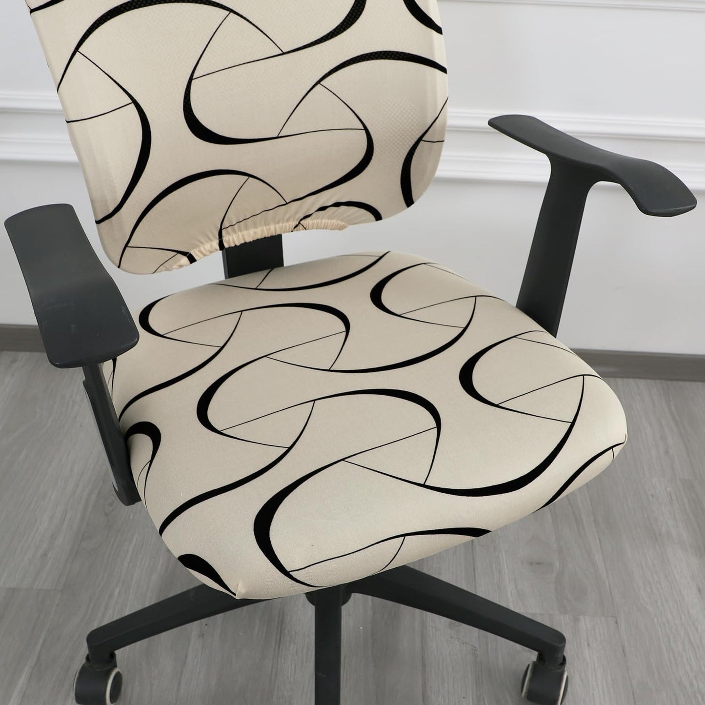 HOKIPO 140gsm Stretchable Office Chair Cover, Natural Beige Abstract Art