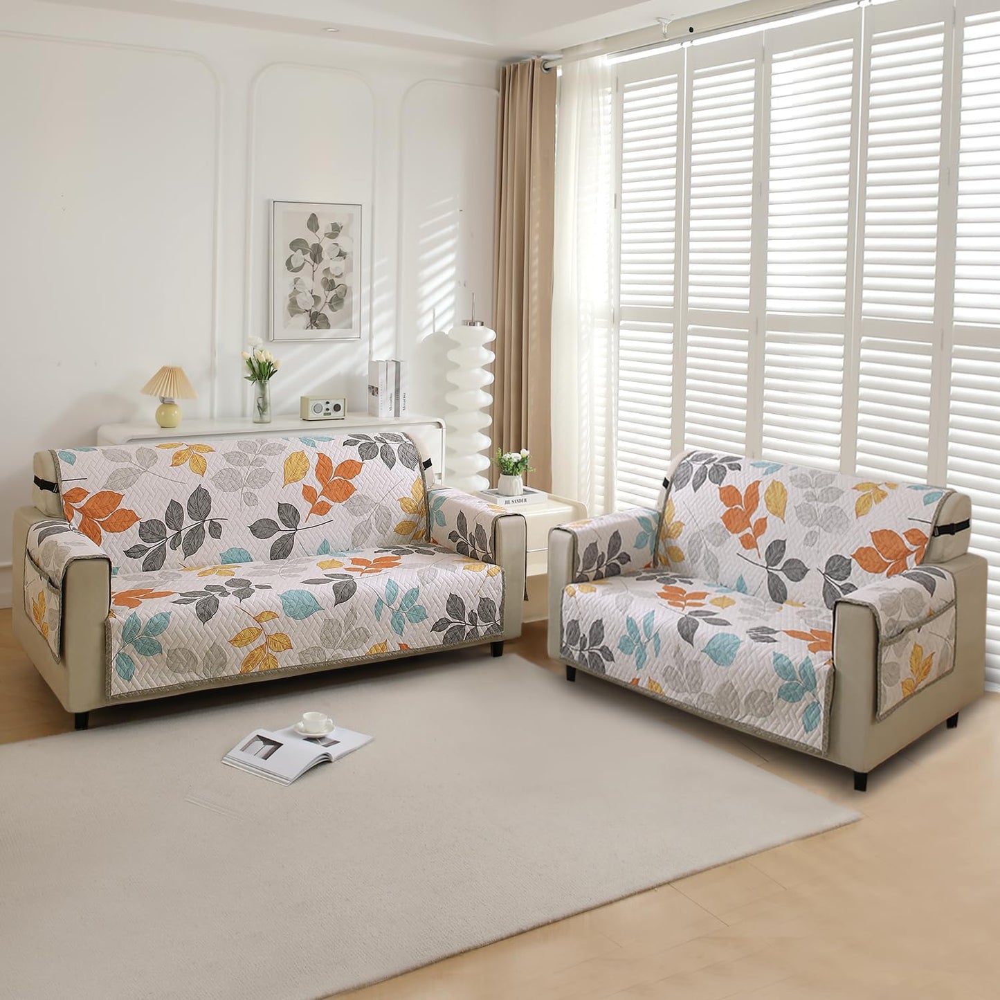 Multicolor Leaves Printed quilted 3+2 seater sofa set