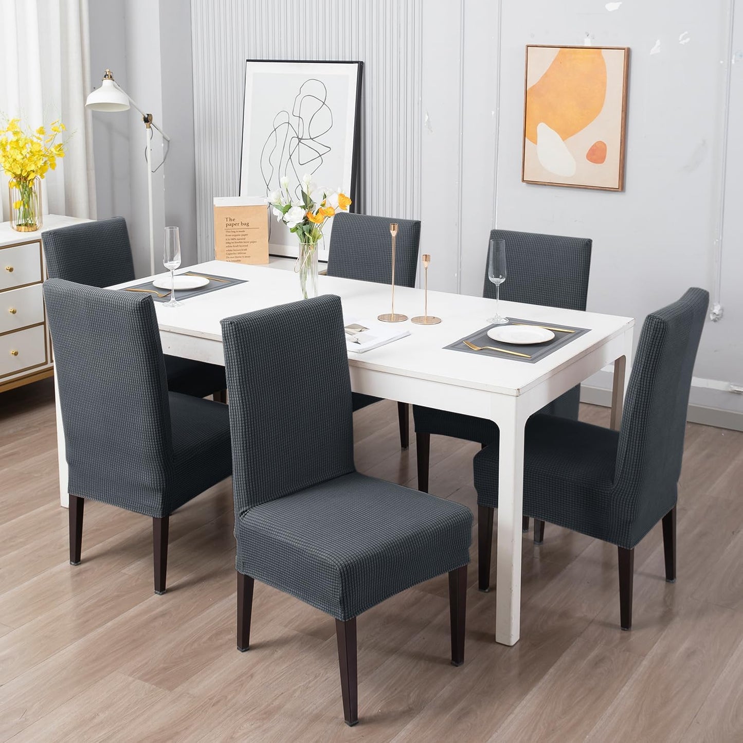 200 GSM Jacquard Set of 1/2/4/6 Dining Chair Cover, Dark Grey