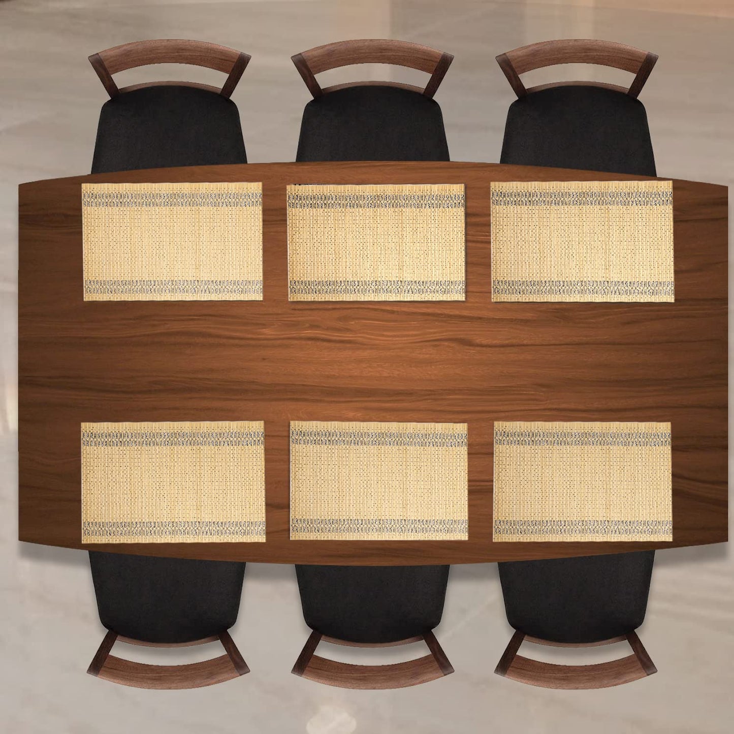 Reversible Bamboo Placemats for Dining Table Set of 6, 45x30 cm