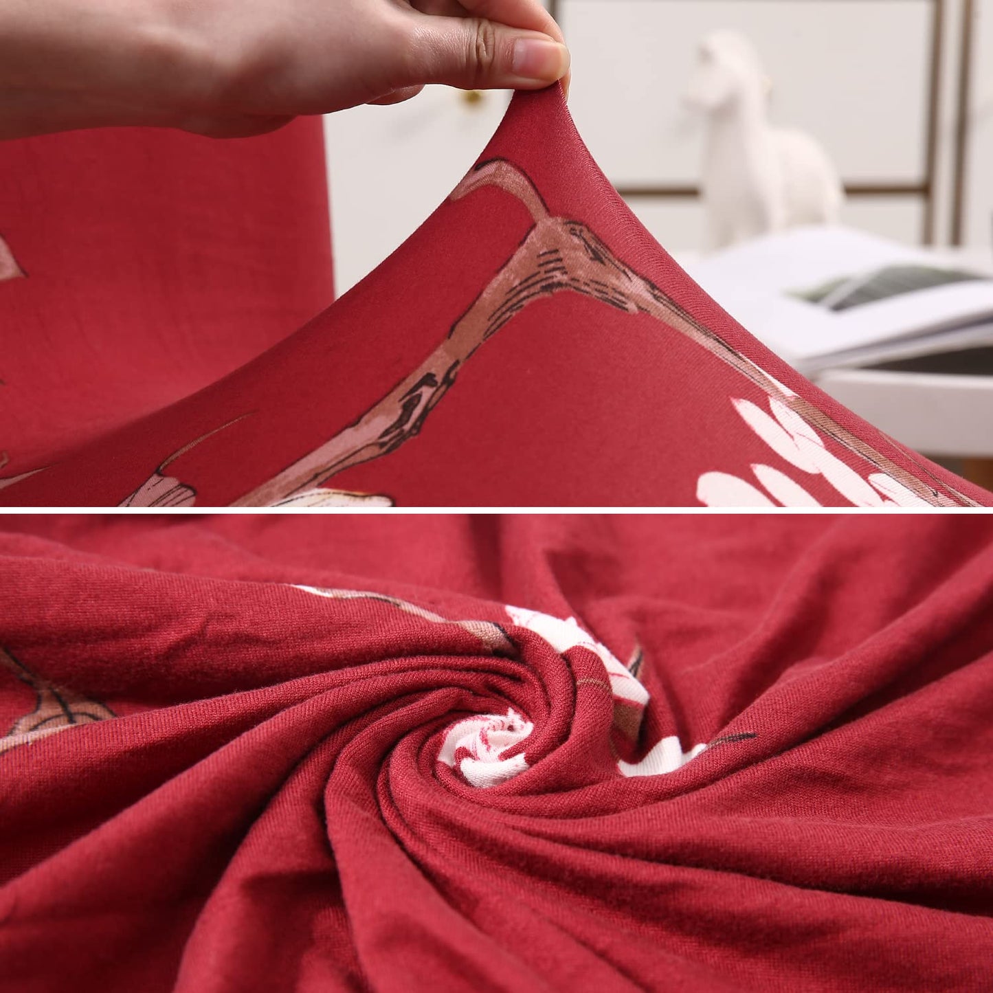 Elastic Stretchable Dining Chair Cover, Red White Jasmine Flowers