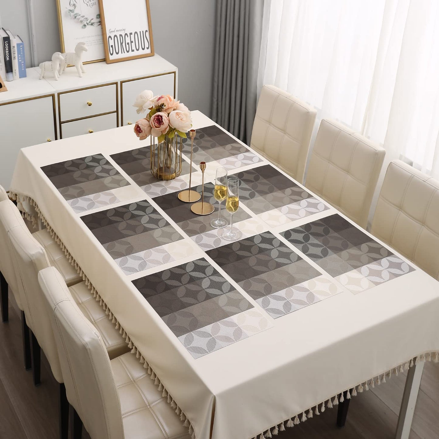 PVC Dining Table Mats, Geometric Grey