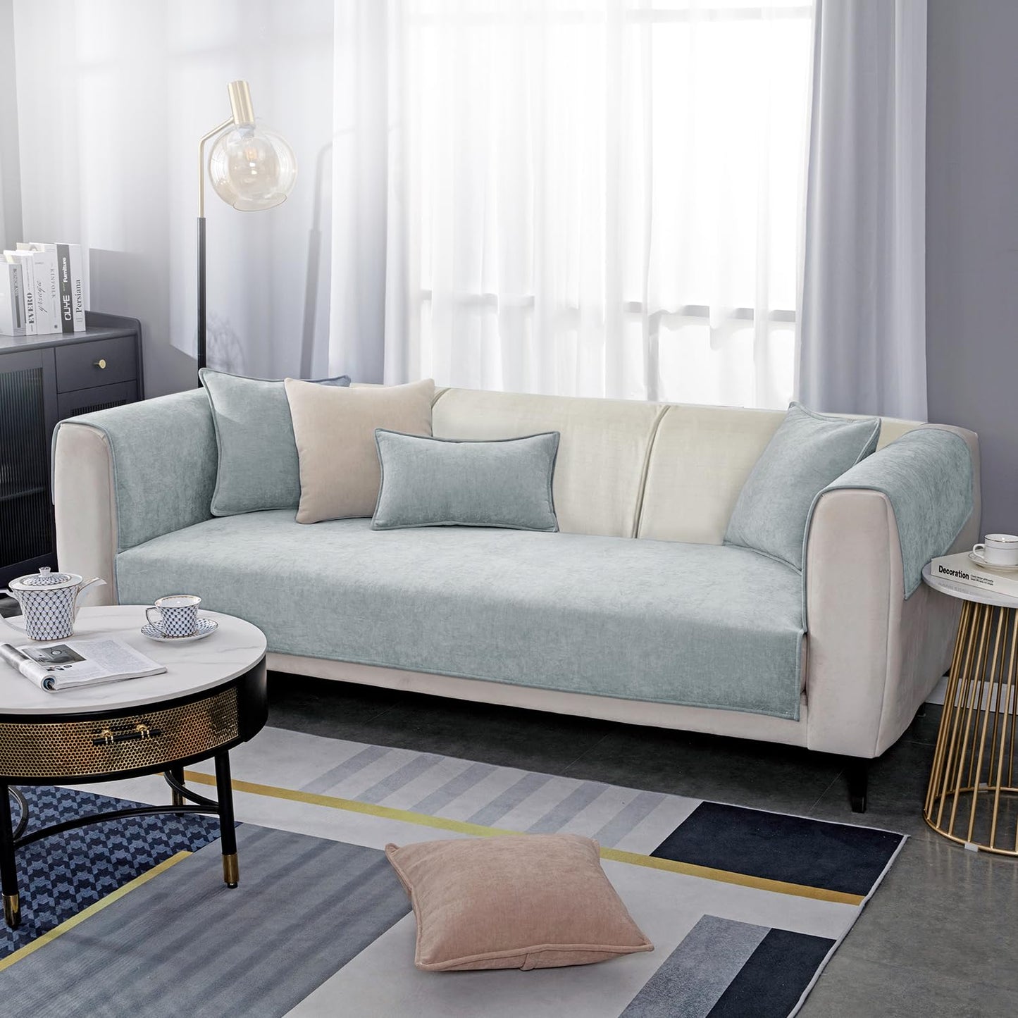 Premium Chenille Sofa Cover Mat with 2 Armrest Cover, Light Grey