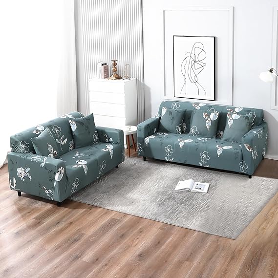 Elastic Stretchable Printed Sofa Cover, Smokey Grey
