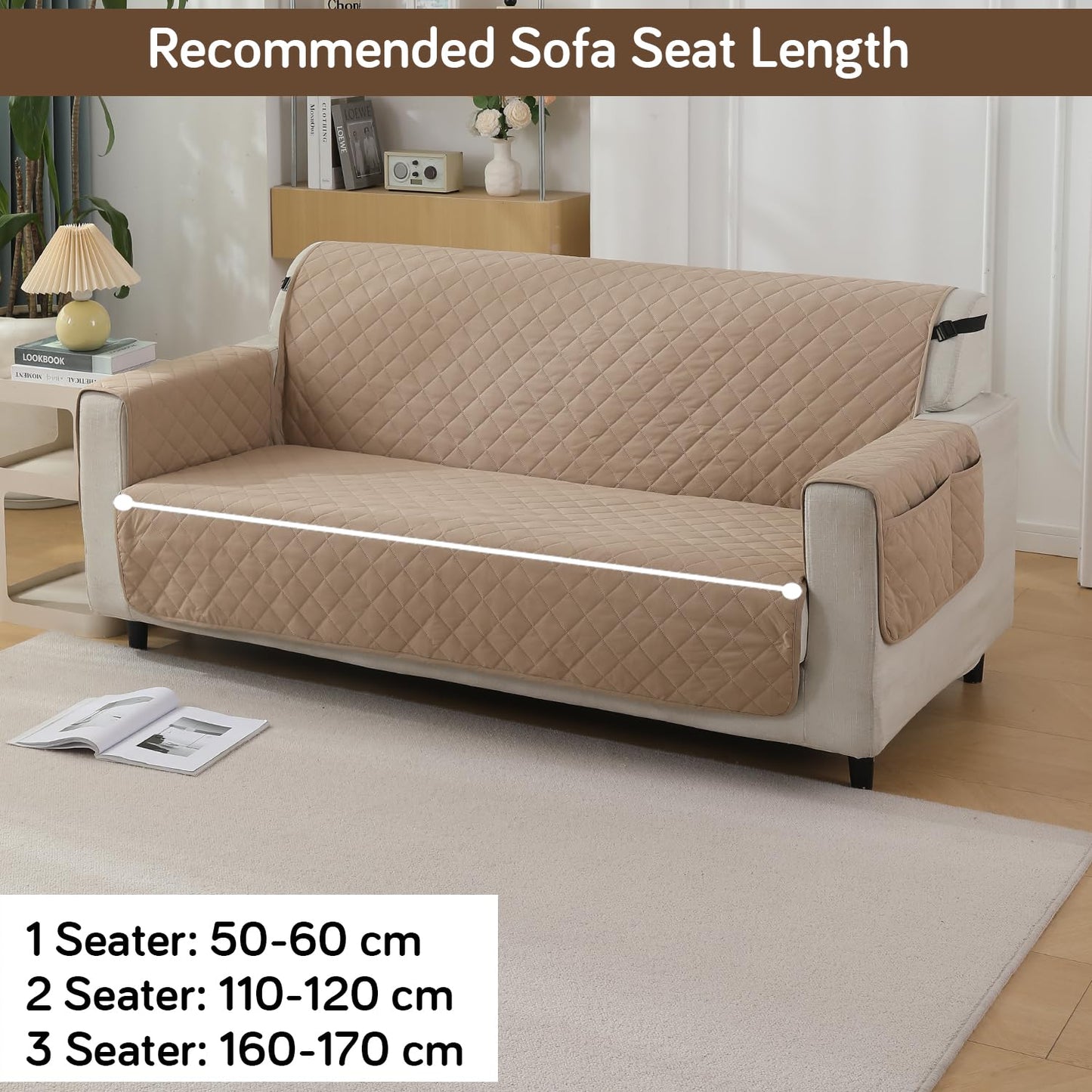 Beige colour 1, 2 & 3 seater quilted waterproof sofa cover | Hokipo