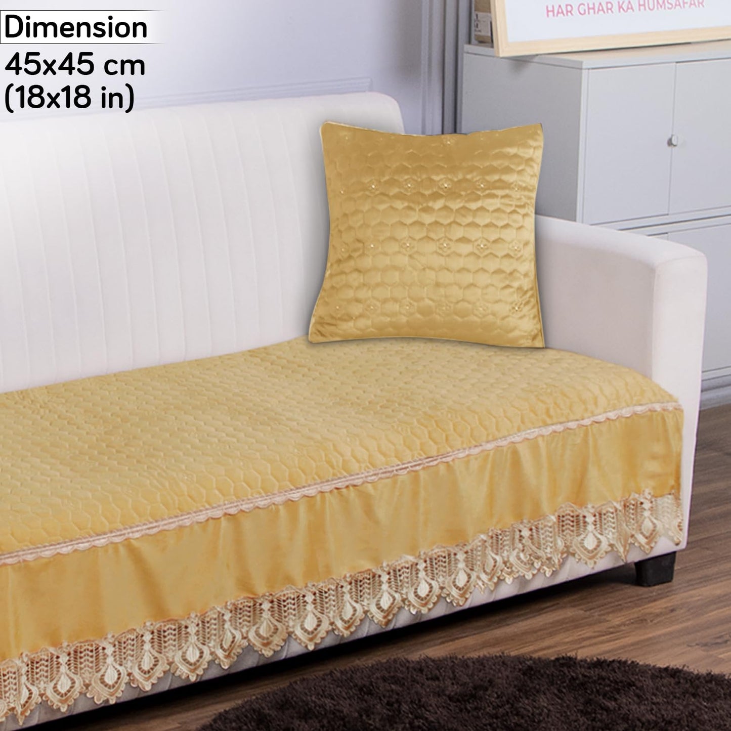 Buy Mustard colour Zippered Hexagonal Texture Velvet Sofa Pillow Covers