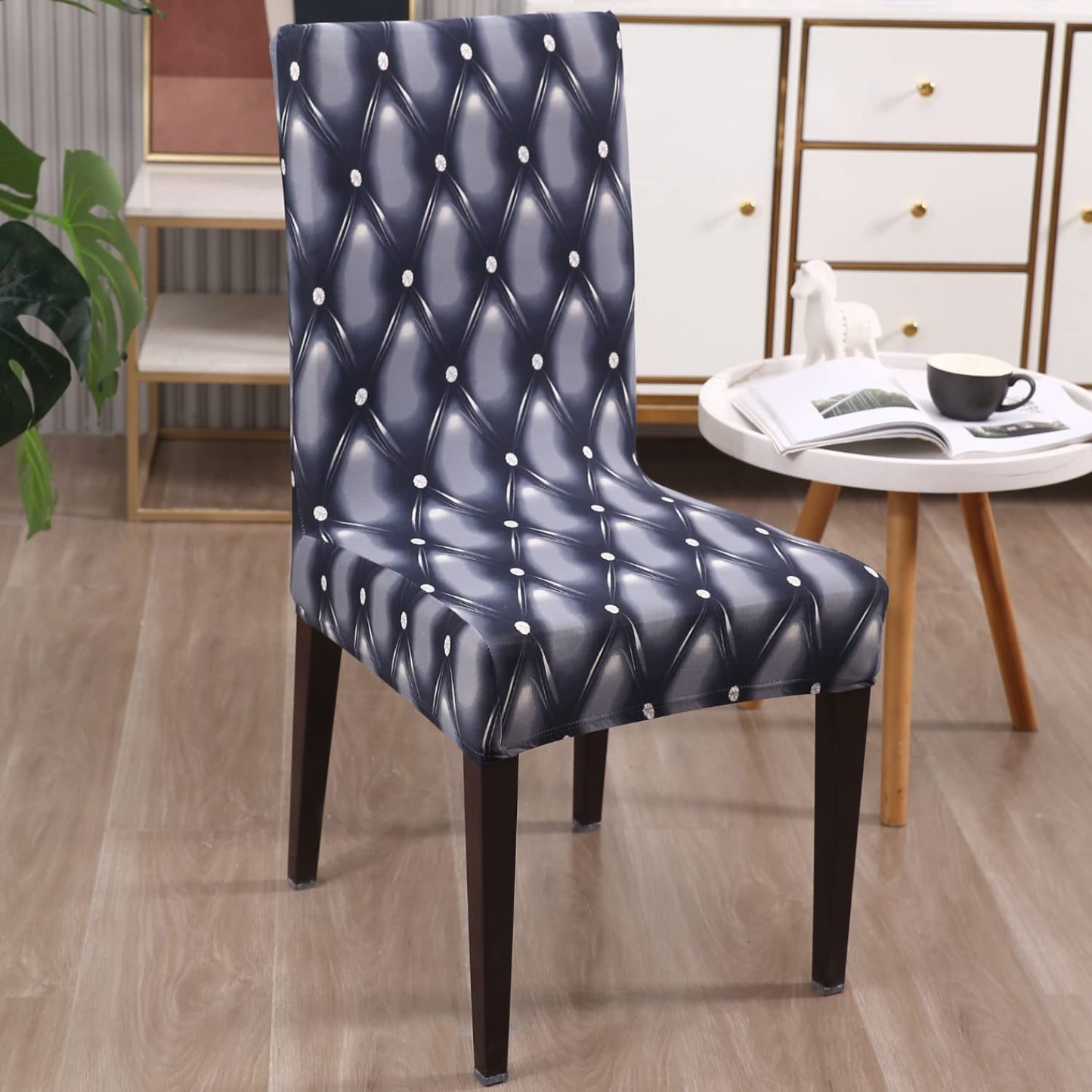 Elastic Stretchable Dining Chair Cover, Blue Rhombus