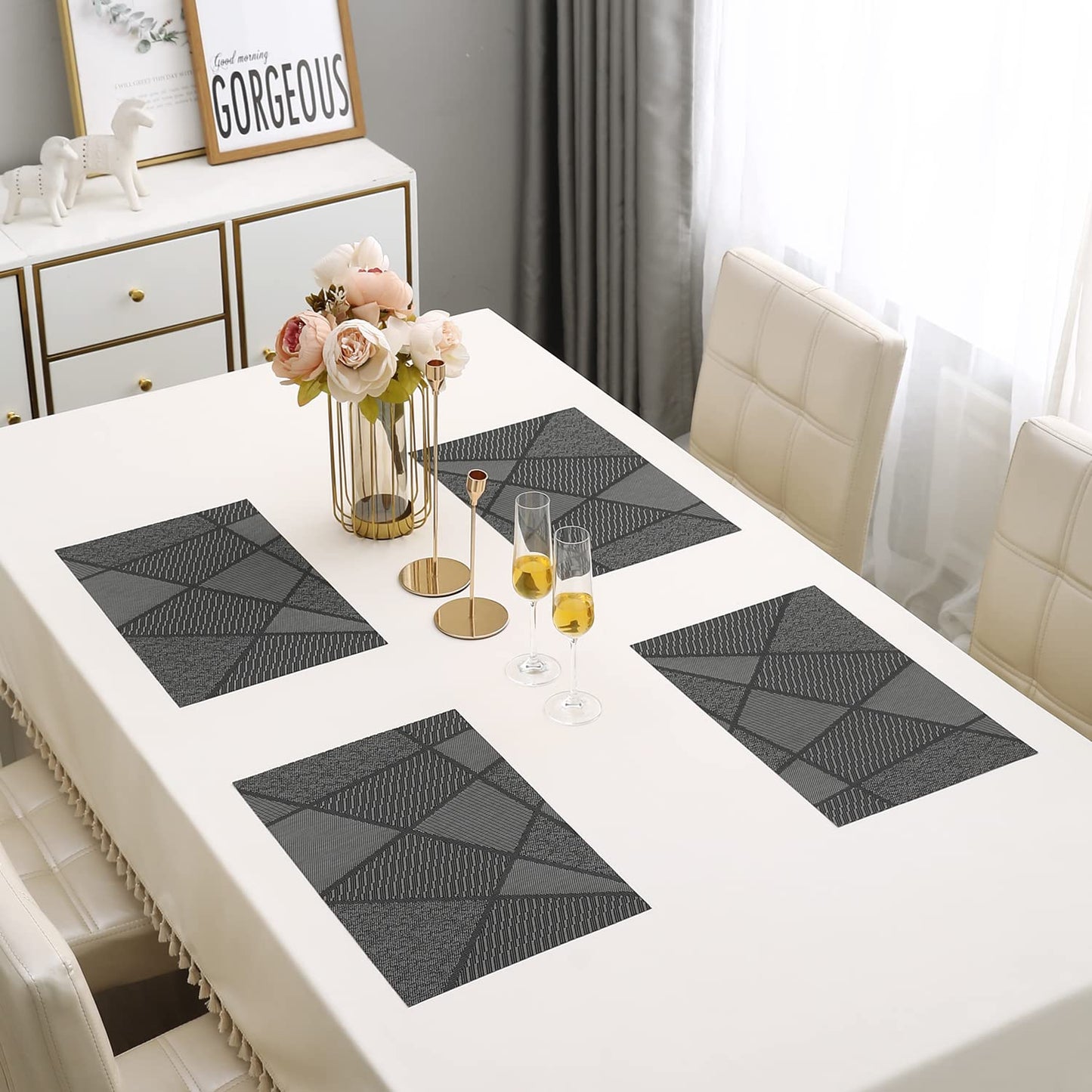 PVC Dining Table Mats, Abstract Black