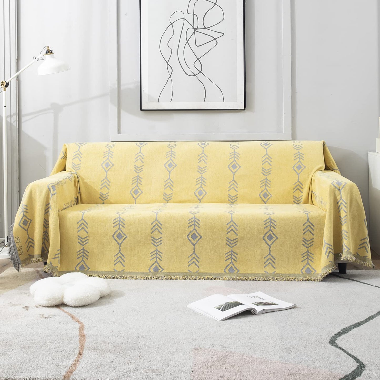 Yellow Aztec, Thick, Soft and Pet Friendly Chenille Sofa Cover Throw