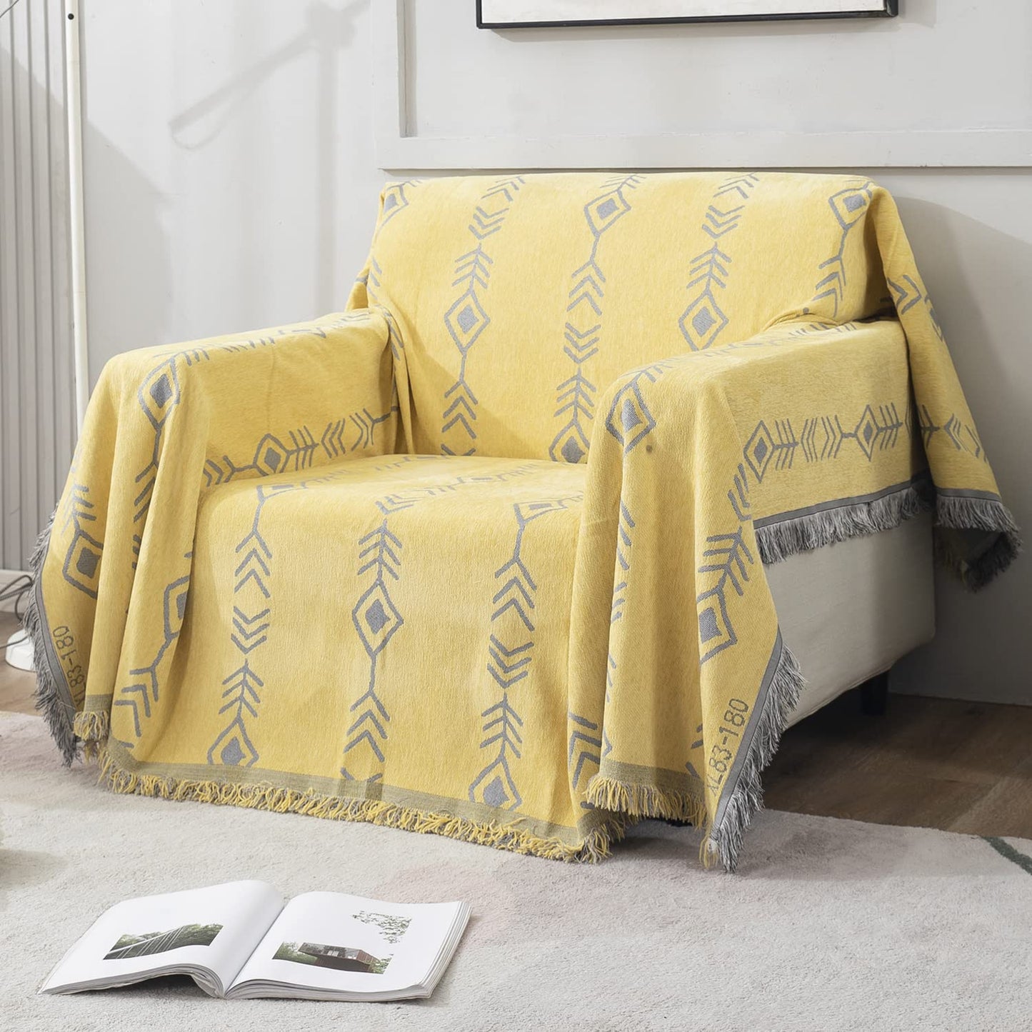 Yellow Aztec, Thick, Soft and Pet Friendly Chenille Sofa Cover Throw