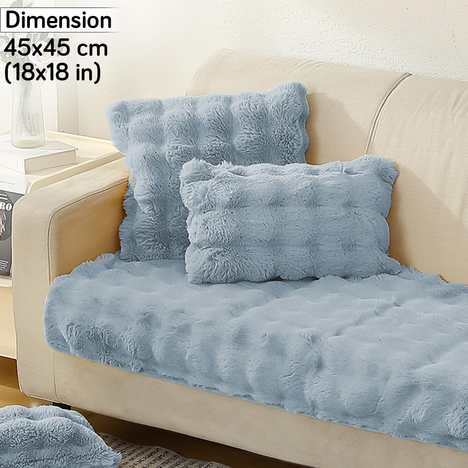 Buy cute Charm Blue colour Zippered faux rabbit fur Sofa Pillow Covers