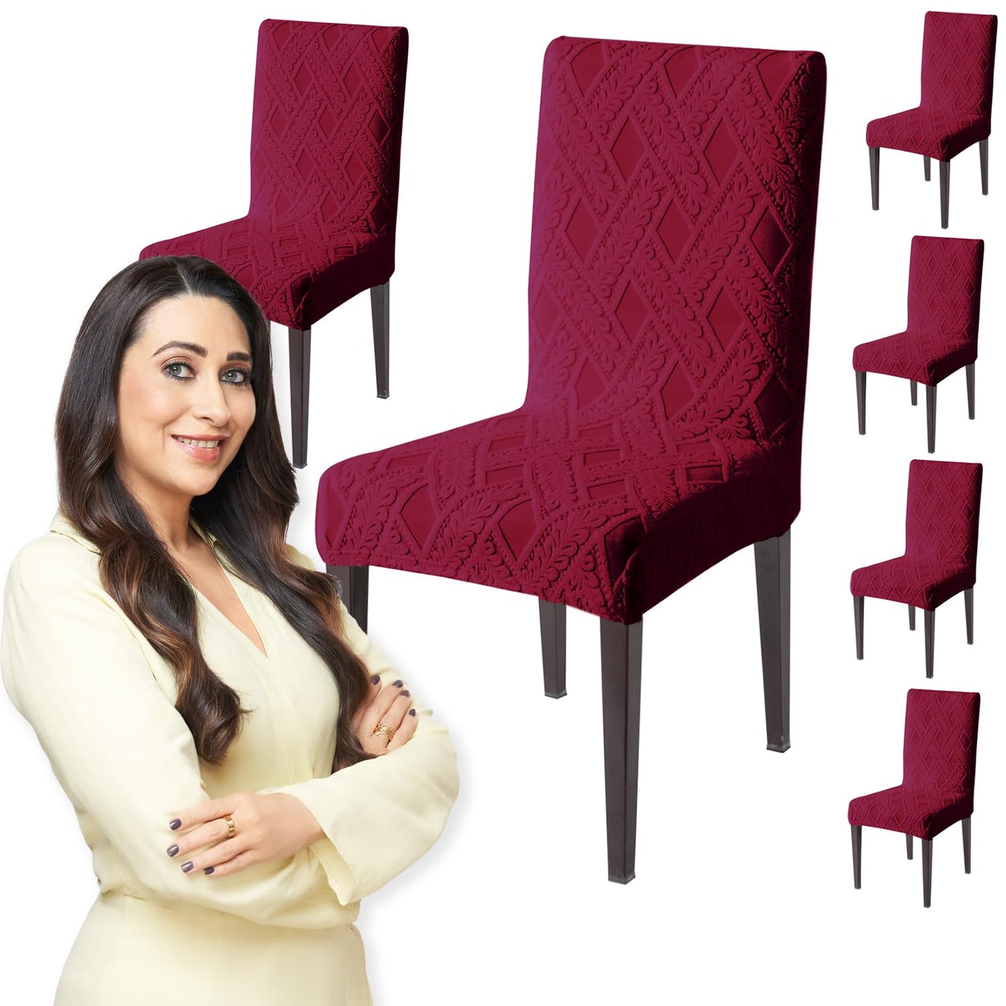 Chair Cover Set of 1/2/4/6, 190 GSM Jacquard, Maroon